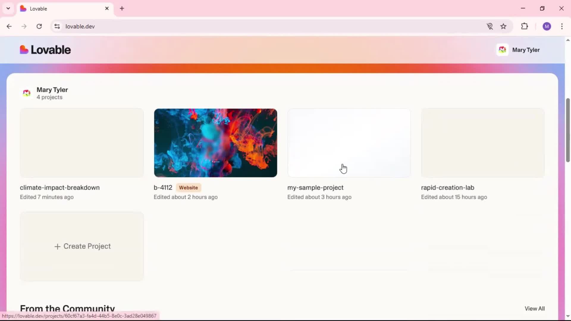 Transferring a project screenshot