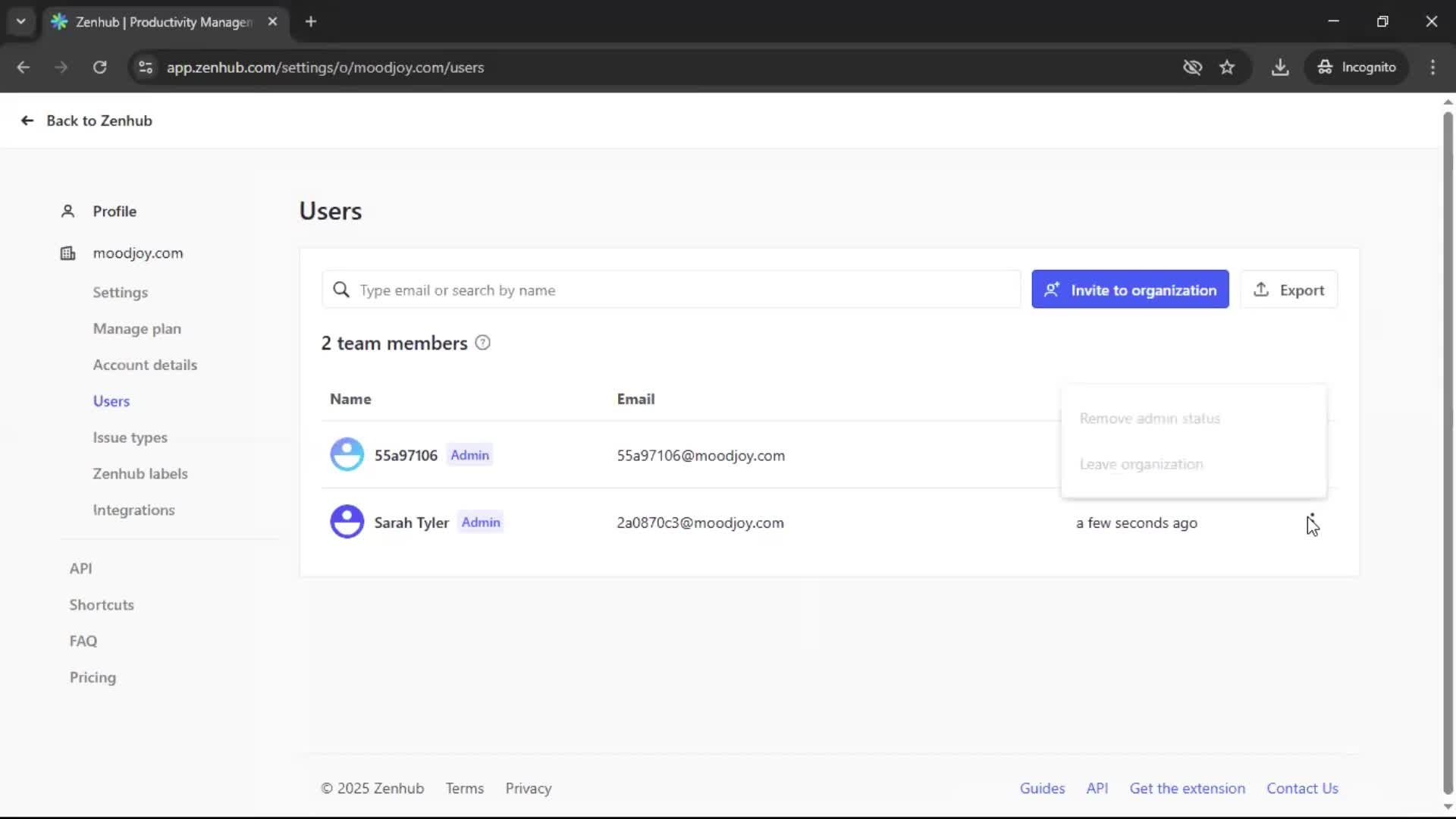 Transferring ownership screenshot