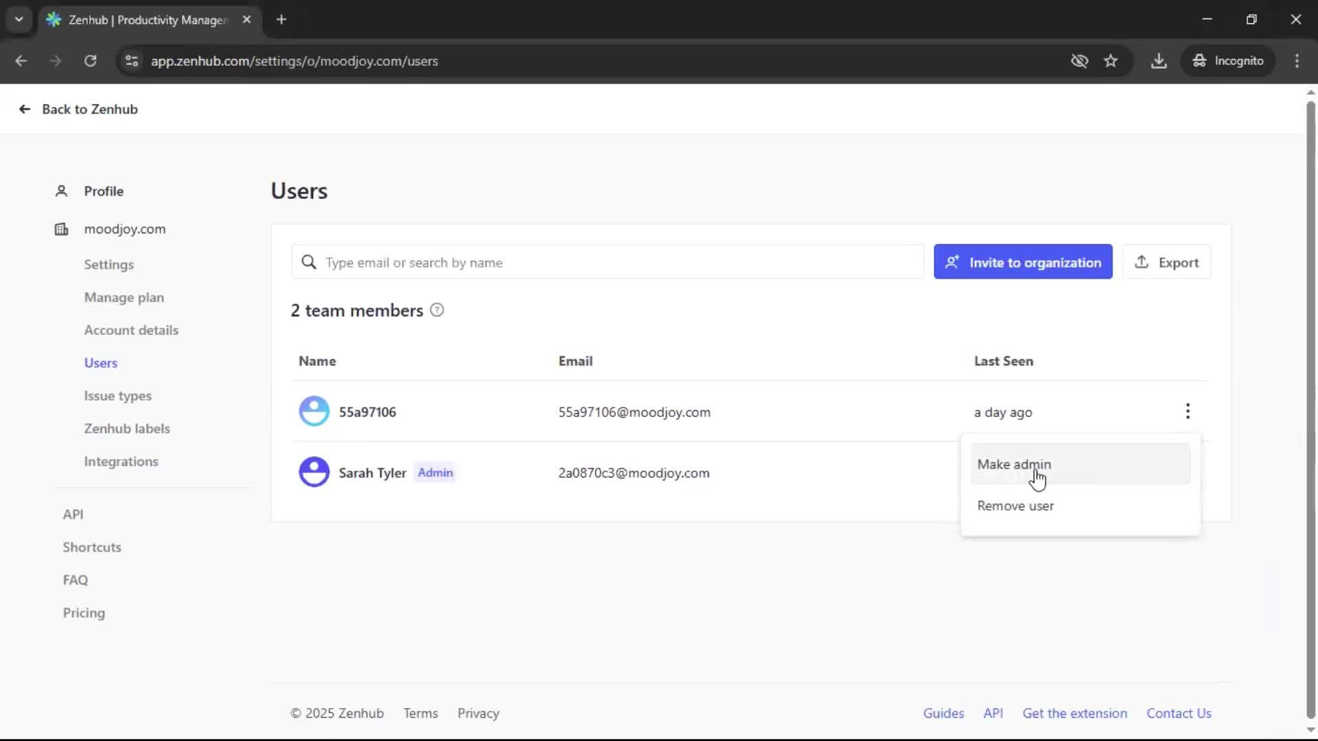 Transferring ownership screenshot