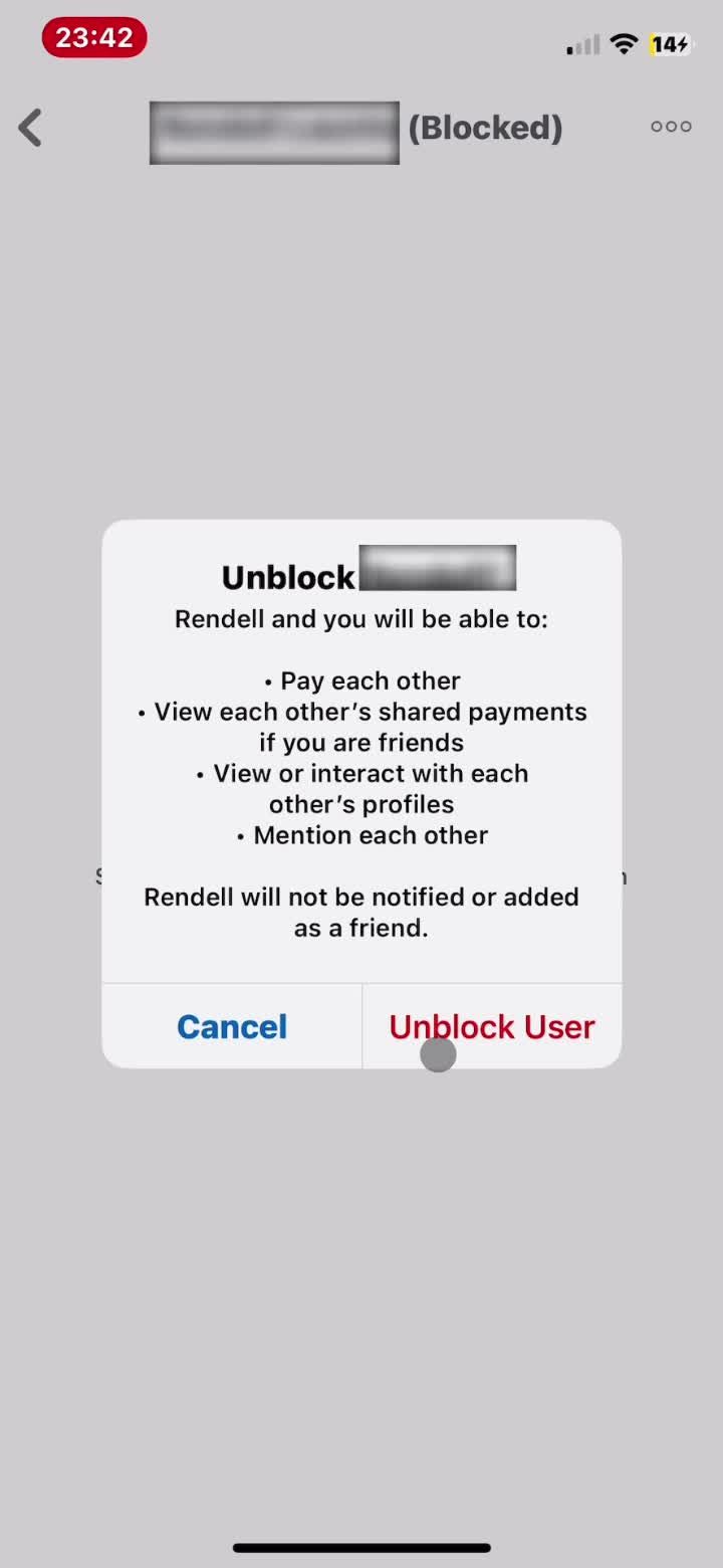 Unblocking users screenshot