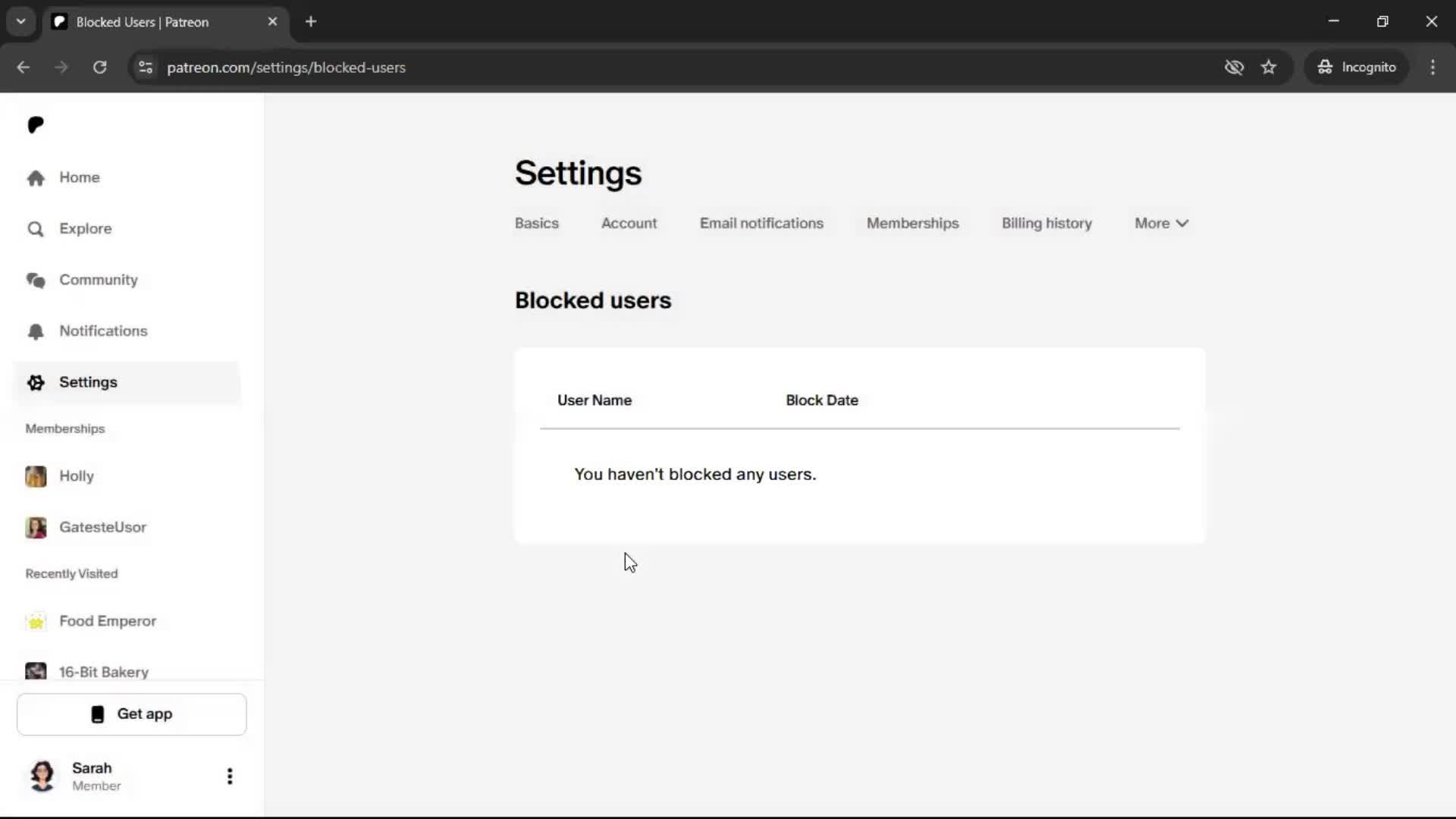 Unblocking users screenshot