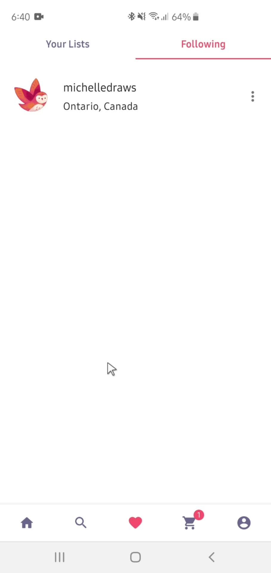 Unfollowing a user screenshot