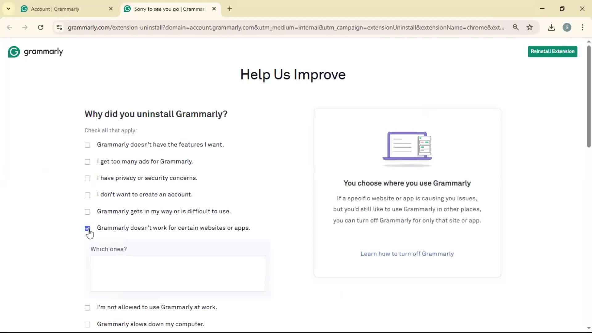 Uninstalling plugin screenshot