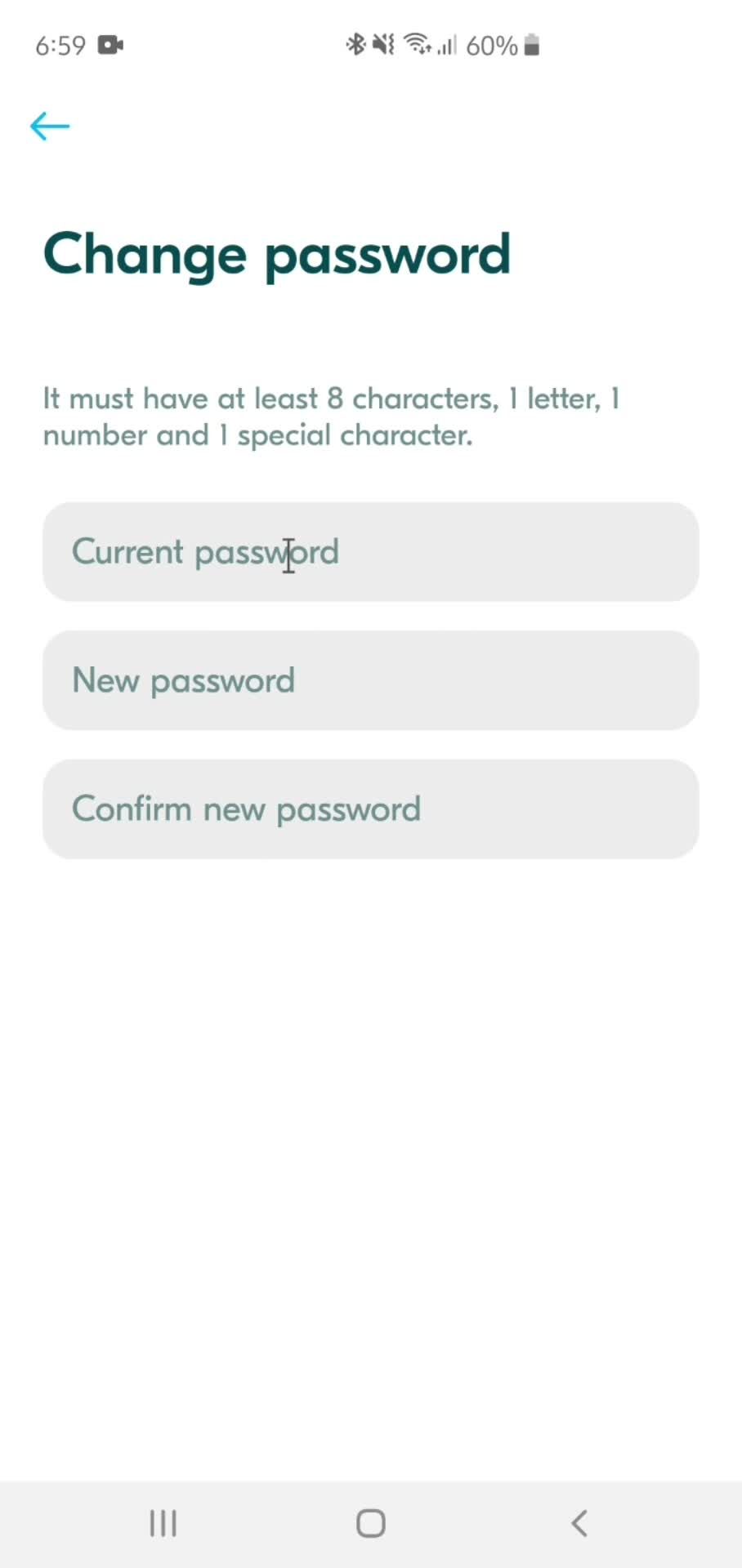 Changing password screenshot