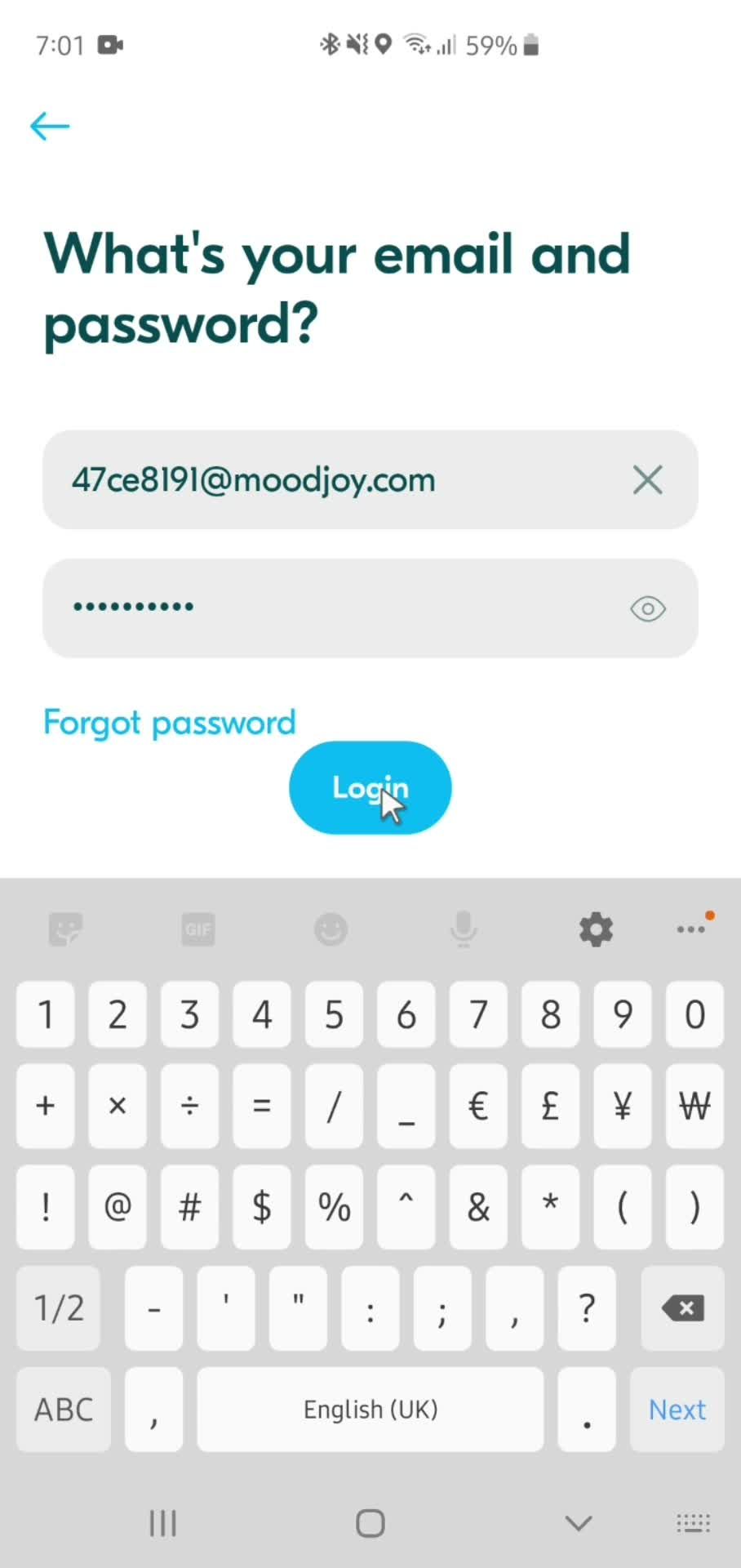 Changing password screenshot