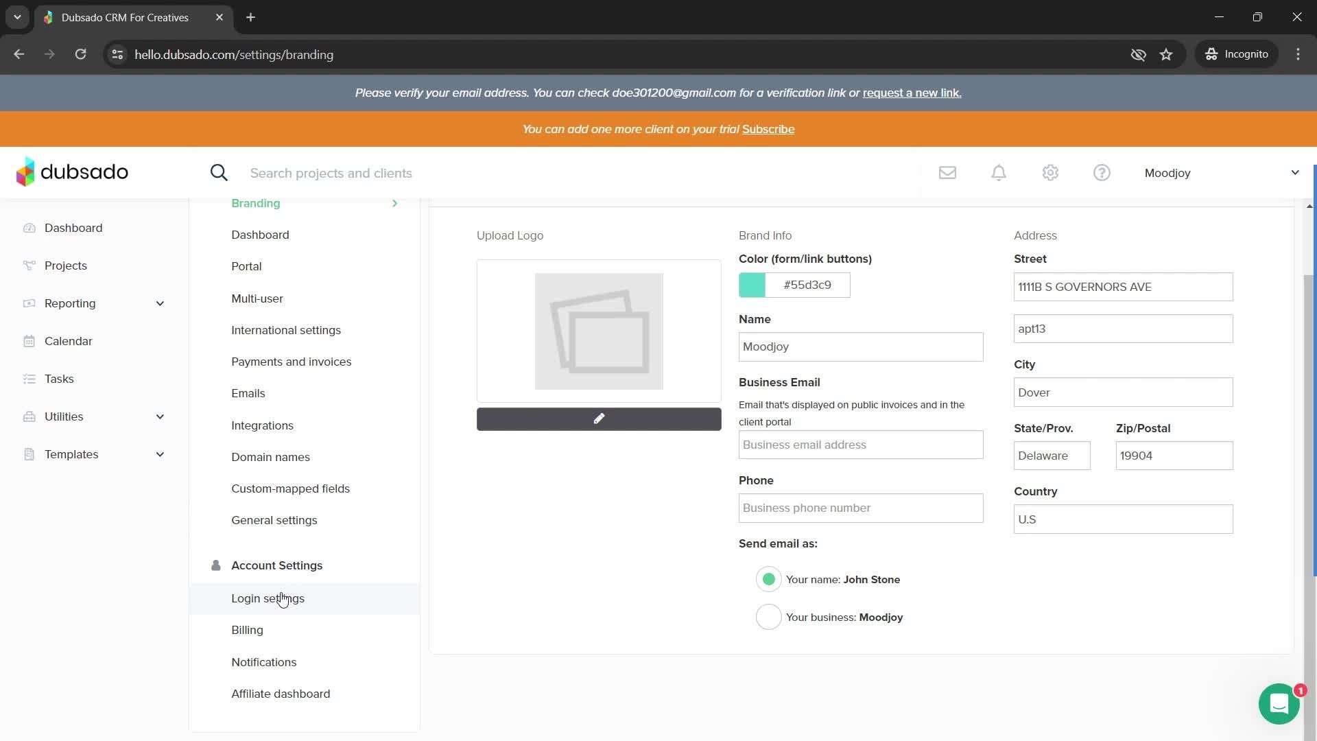 Changing password screenshot