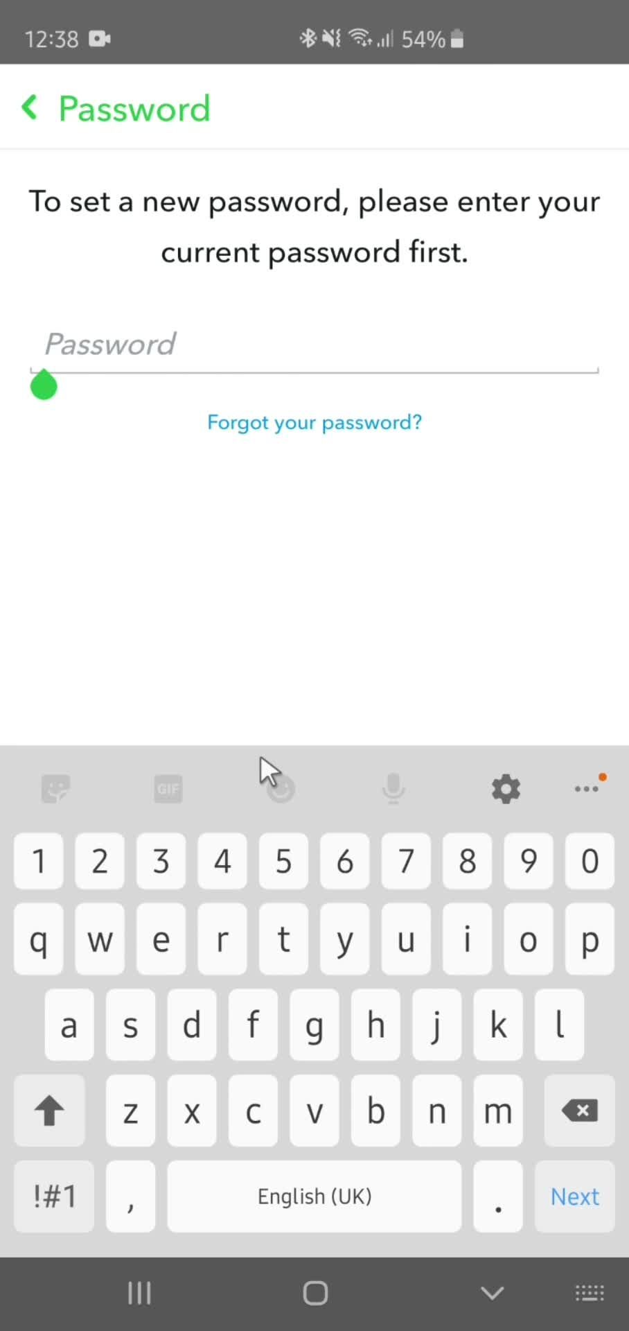 Changing password screenshot