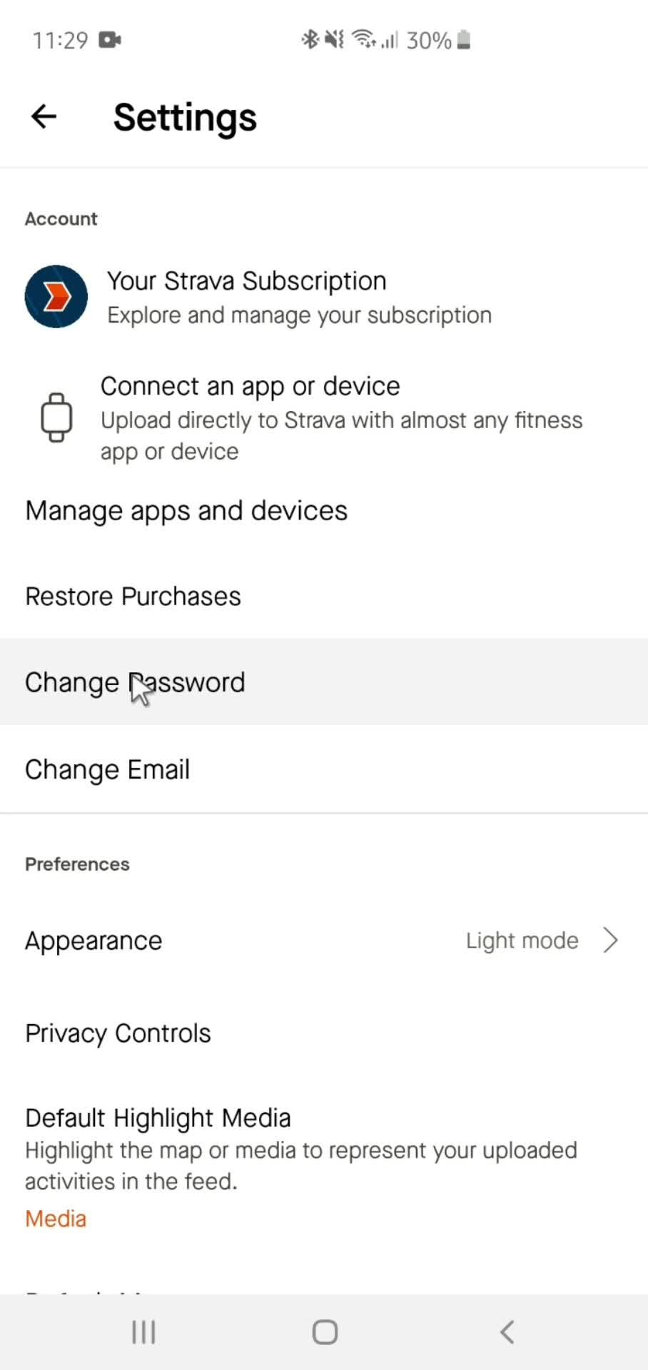 Changing password screenshot