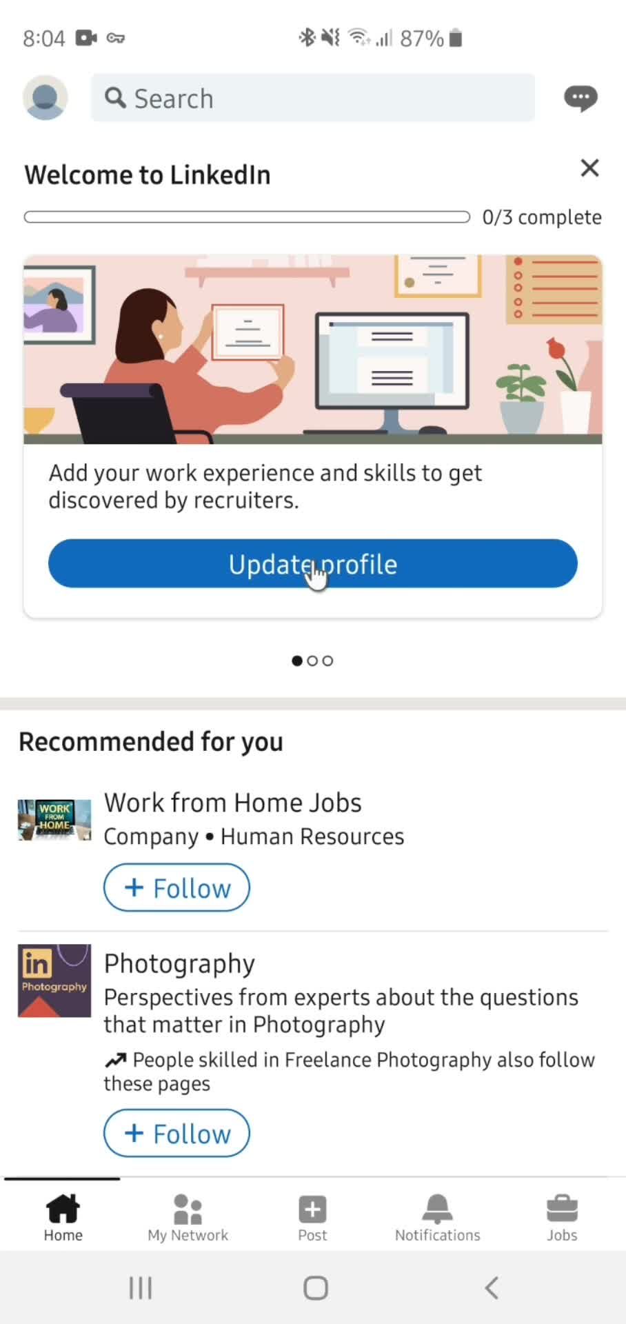 Updating your profile screenshot