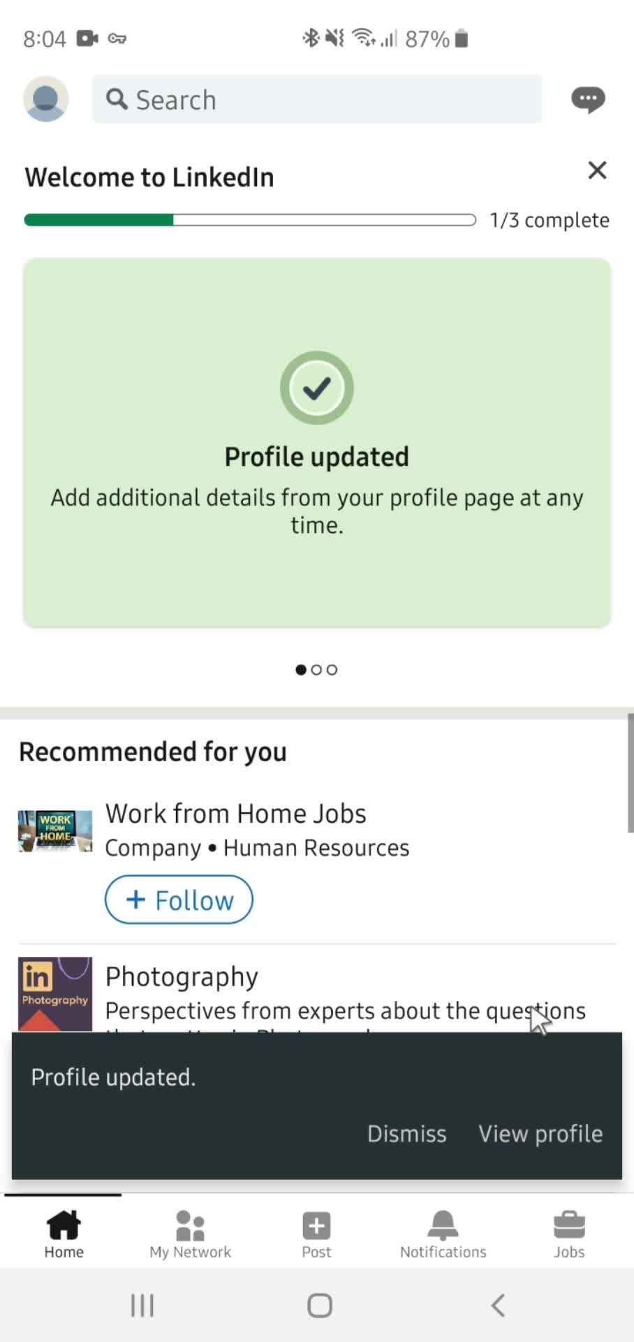 Updating your profile screenshot