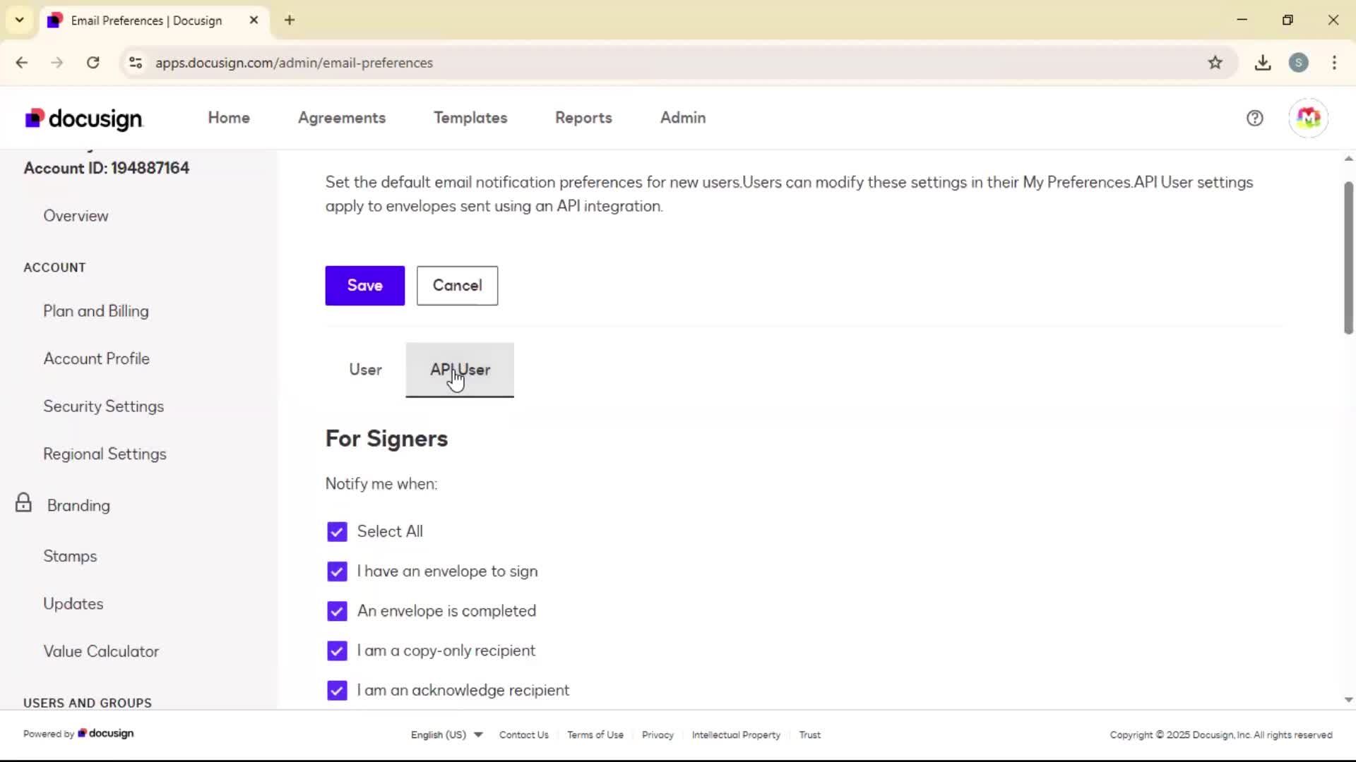 Updating email preferences screenshot