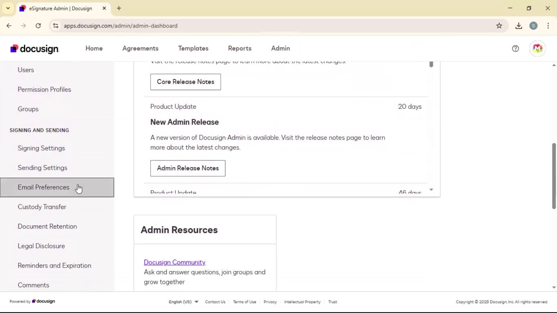 Updating email preferences screenshot