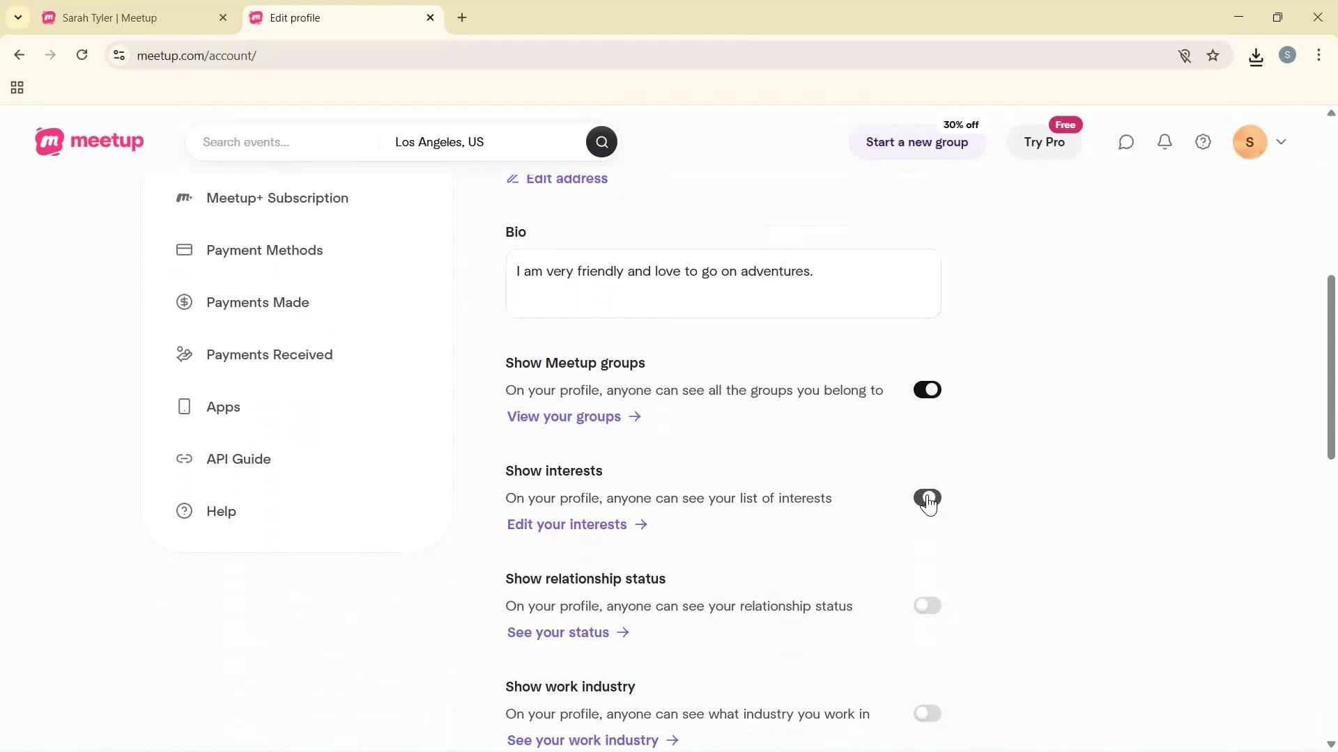 Updating your profile screenshot