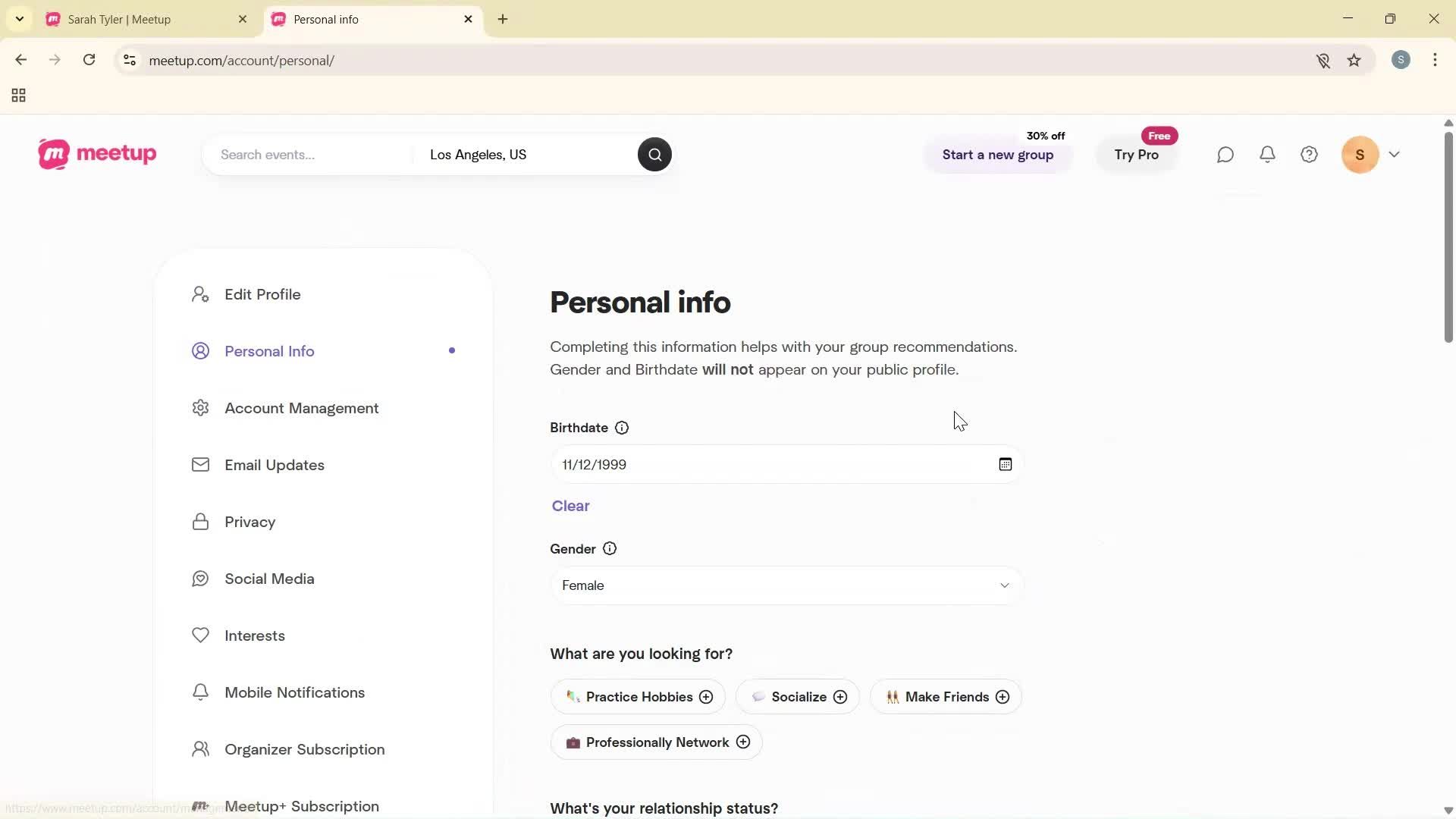 Updating your profile screenshot