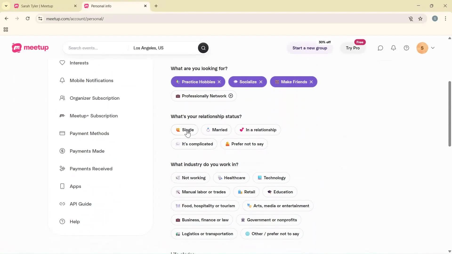 Updating your profile screenshot