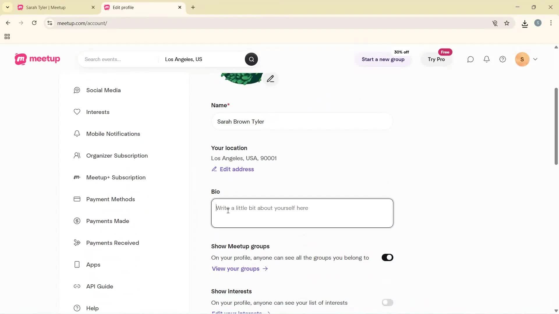 Updating your profile screenshot
