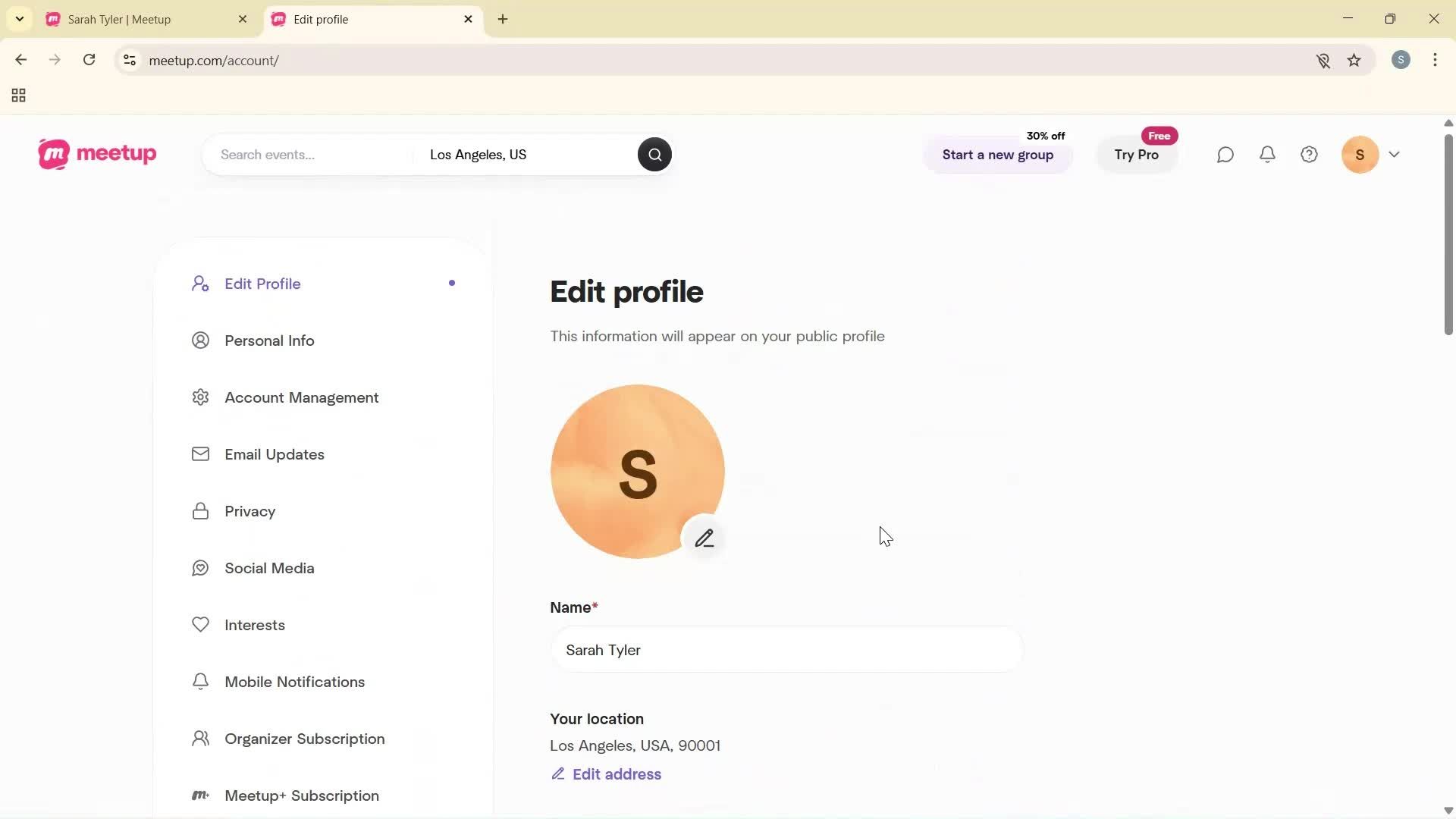 Updating your profile screenshot