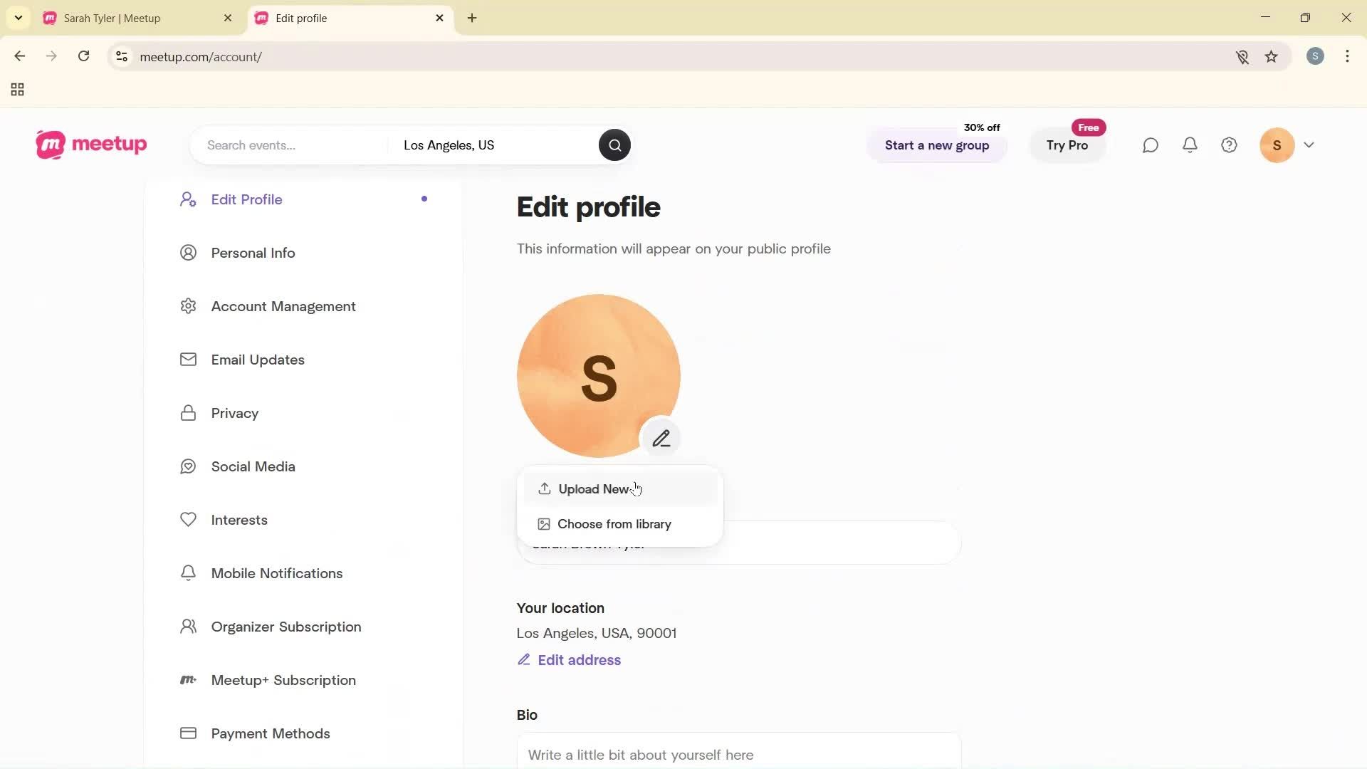 Updating your profile screenshot