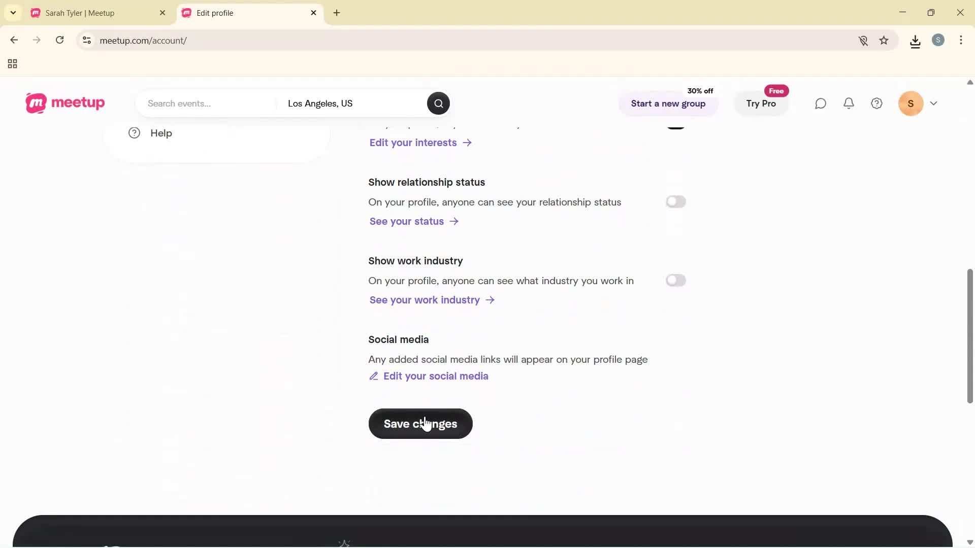 Updating your profile screenshot