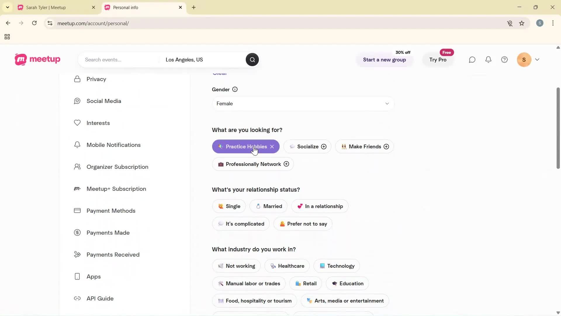 Updating your profile screenshot