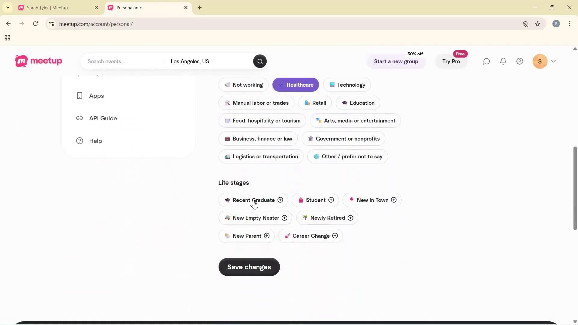 Updating your profile screenshot
