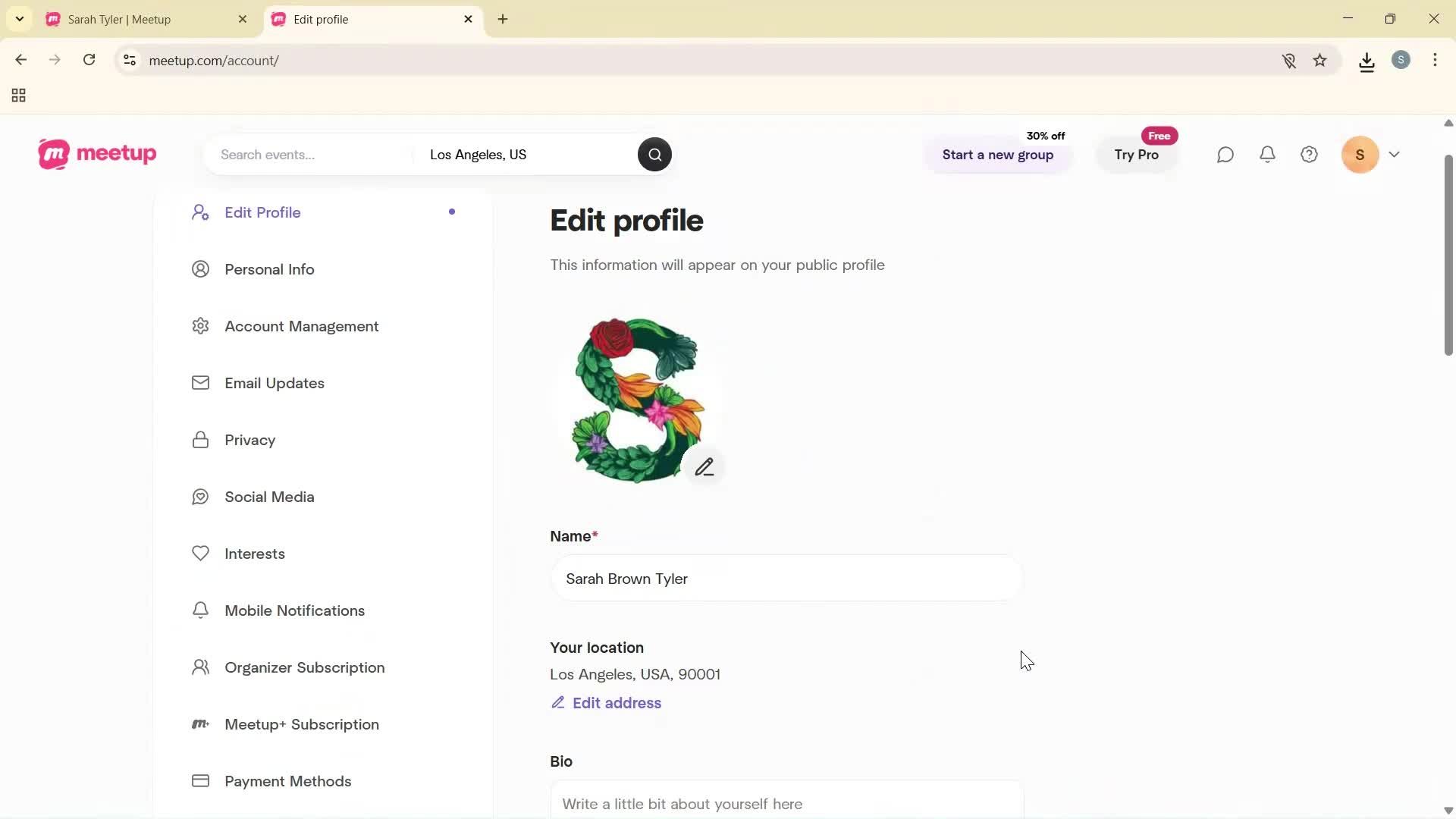Updating your profile screenshot