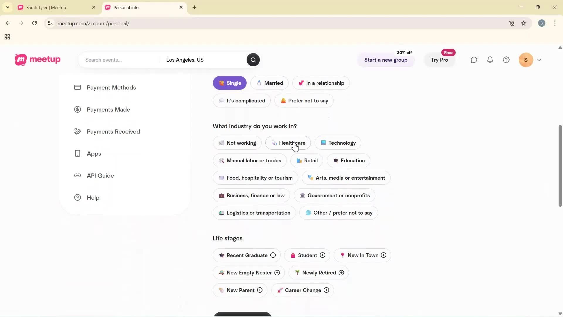 Updating your profile screenshot