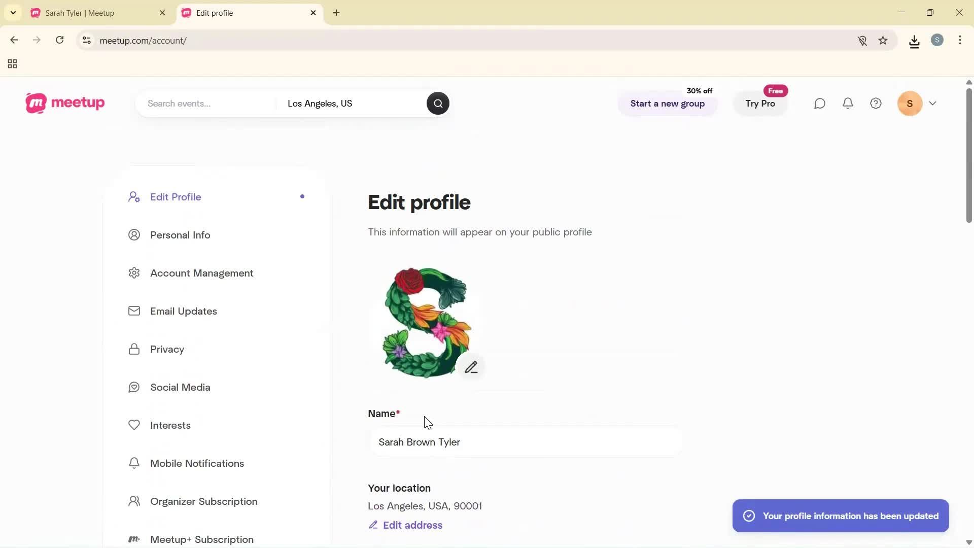 Updating your profile screenshot