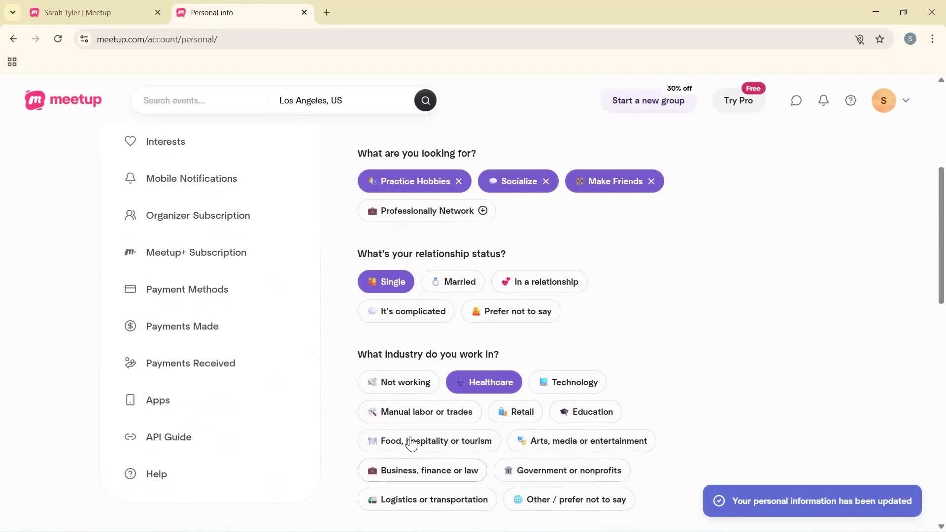 Updating your profile screenshot