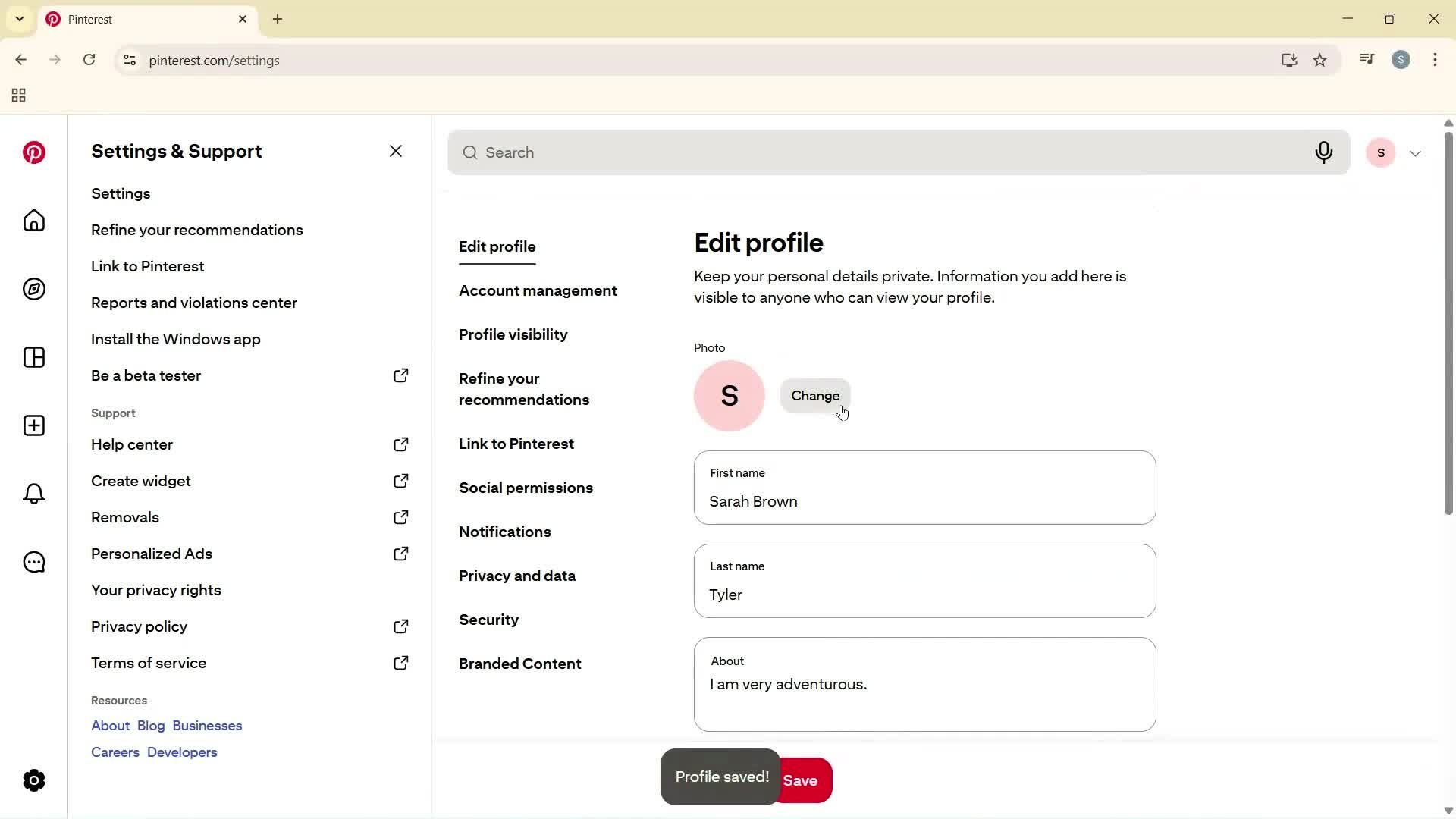 Updating your profile screenshot