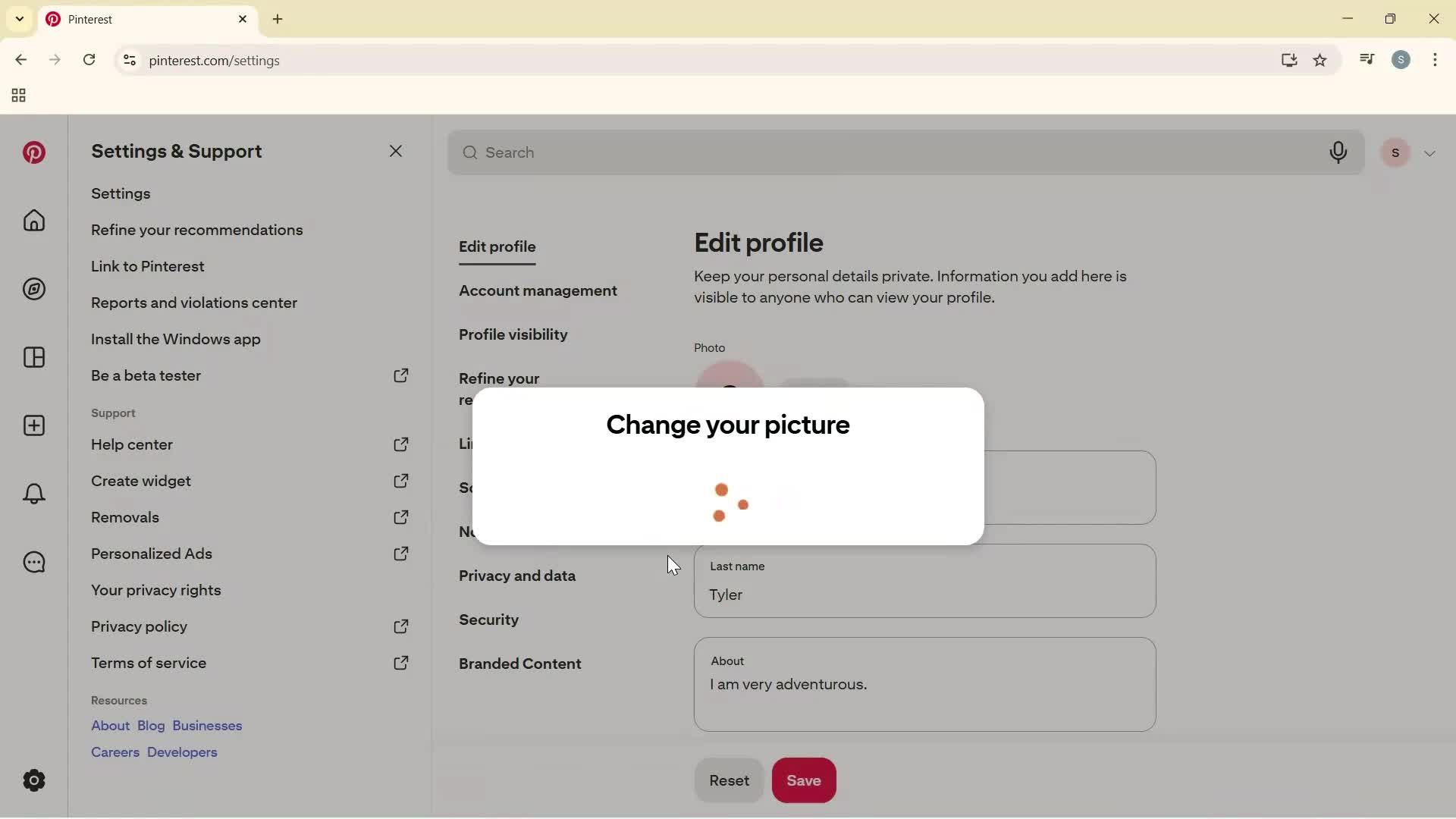 Updating your profile screenshot