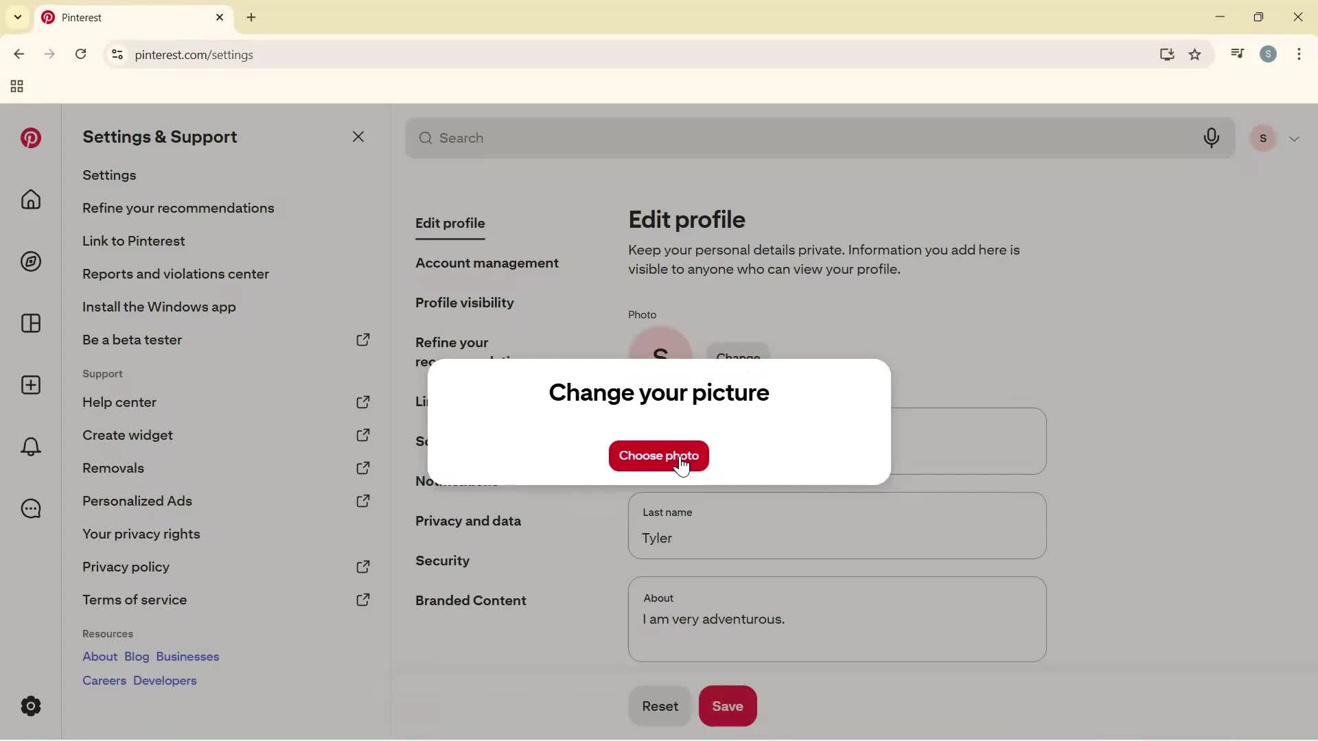 Updating your profile screenshot
