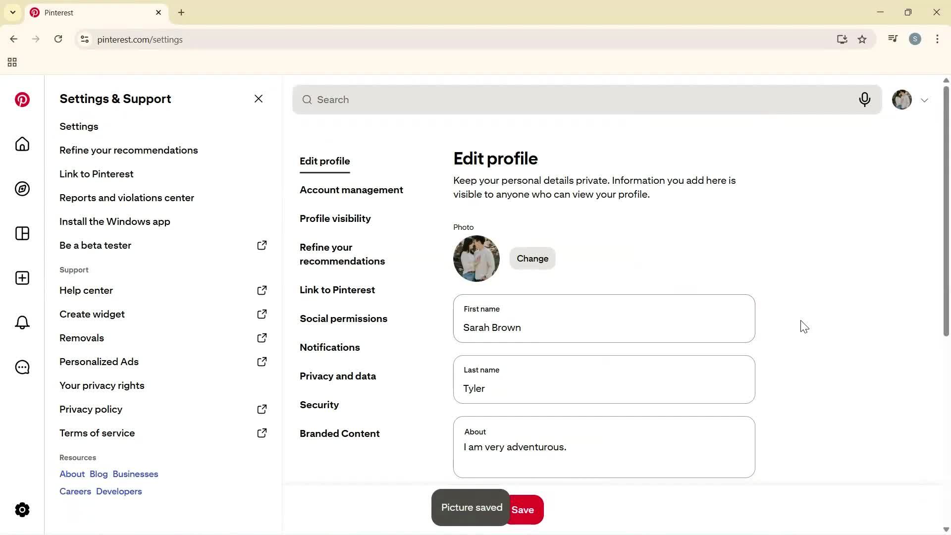Updating your profile screenshot