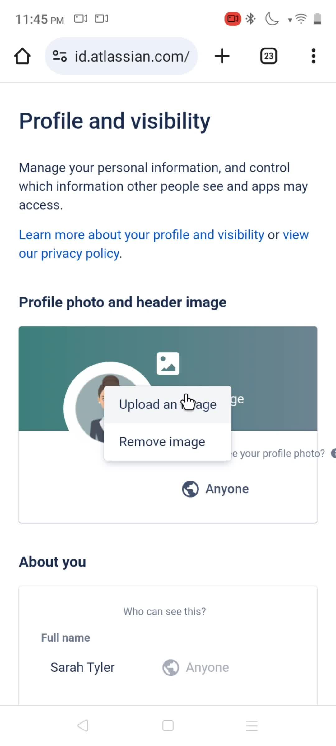 Updating your profile screenshot