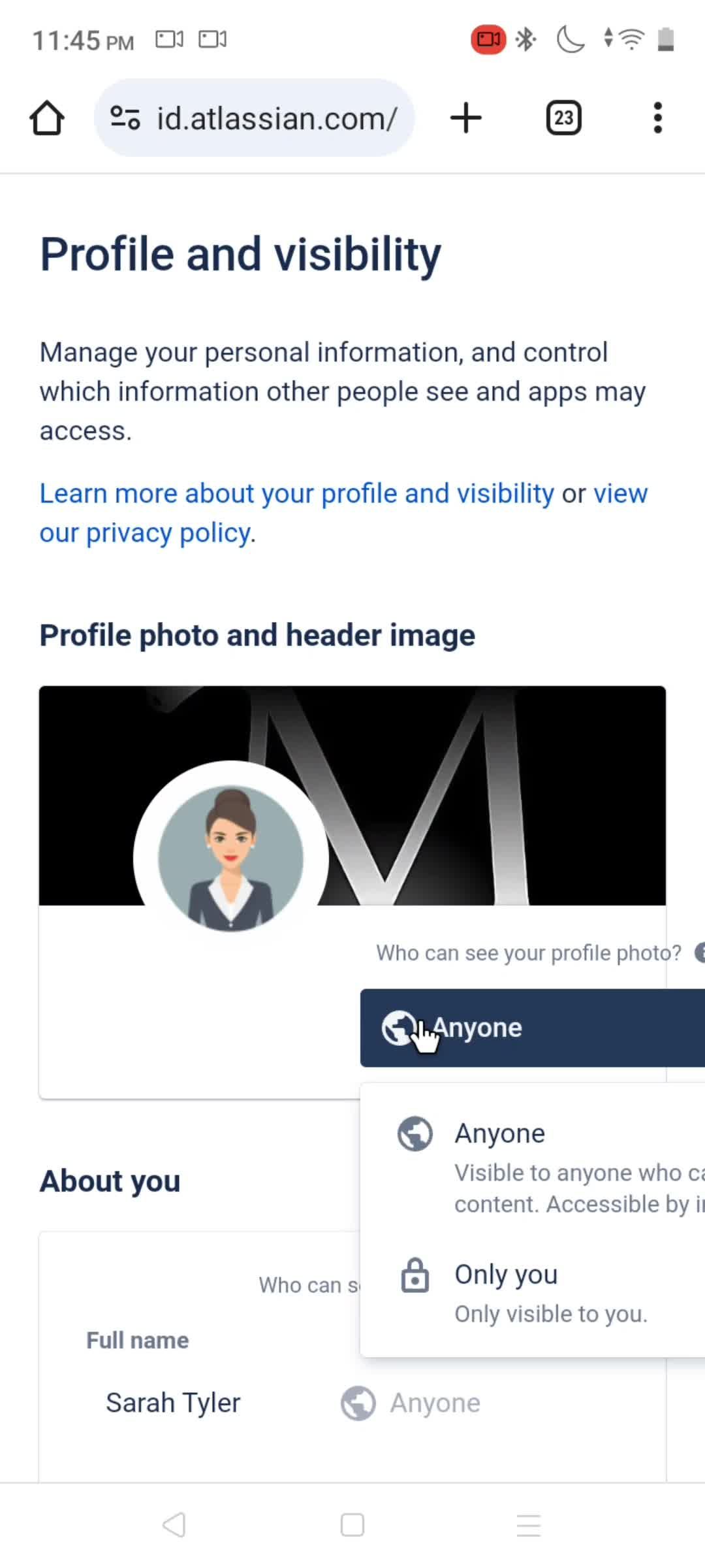 Updating your profile screenshot