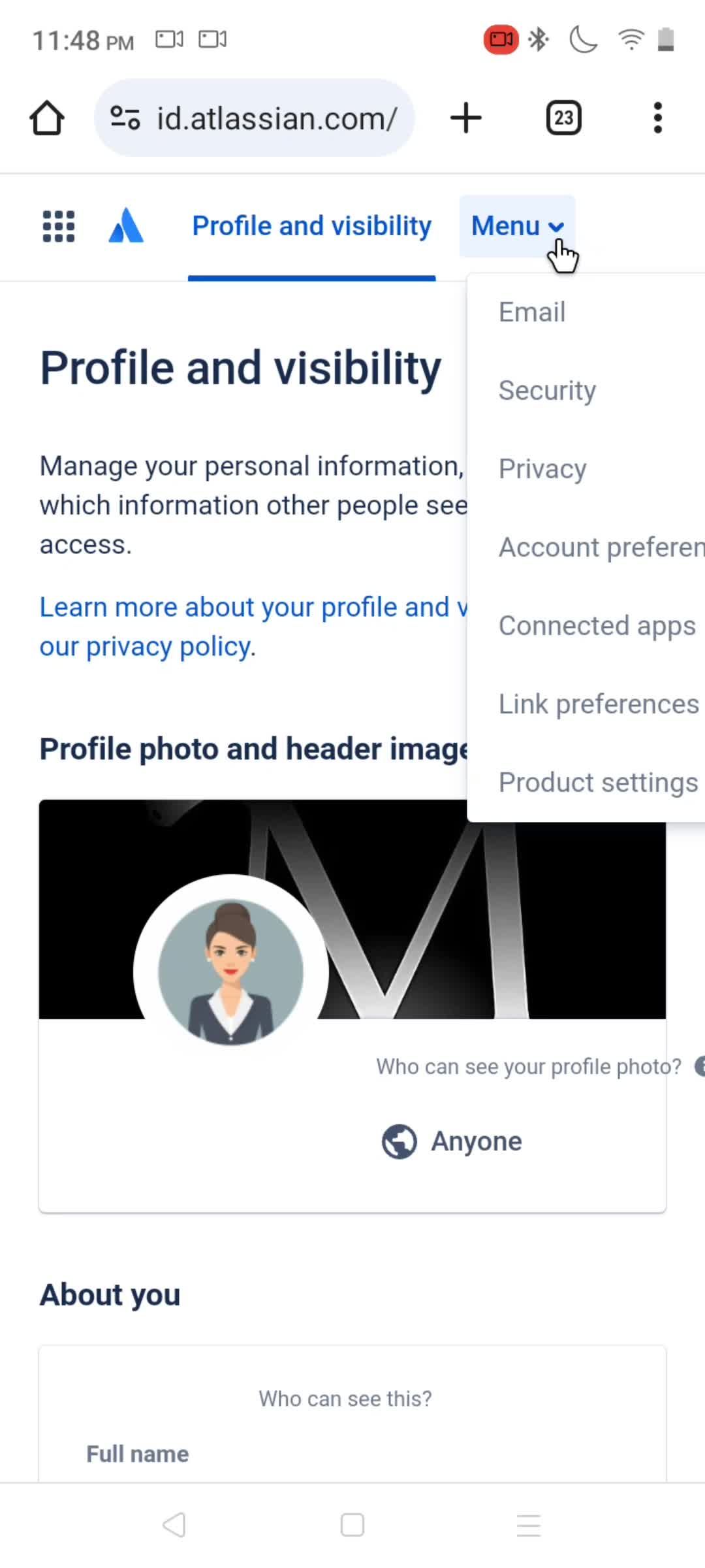 Updating your profile screenshot