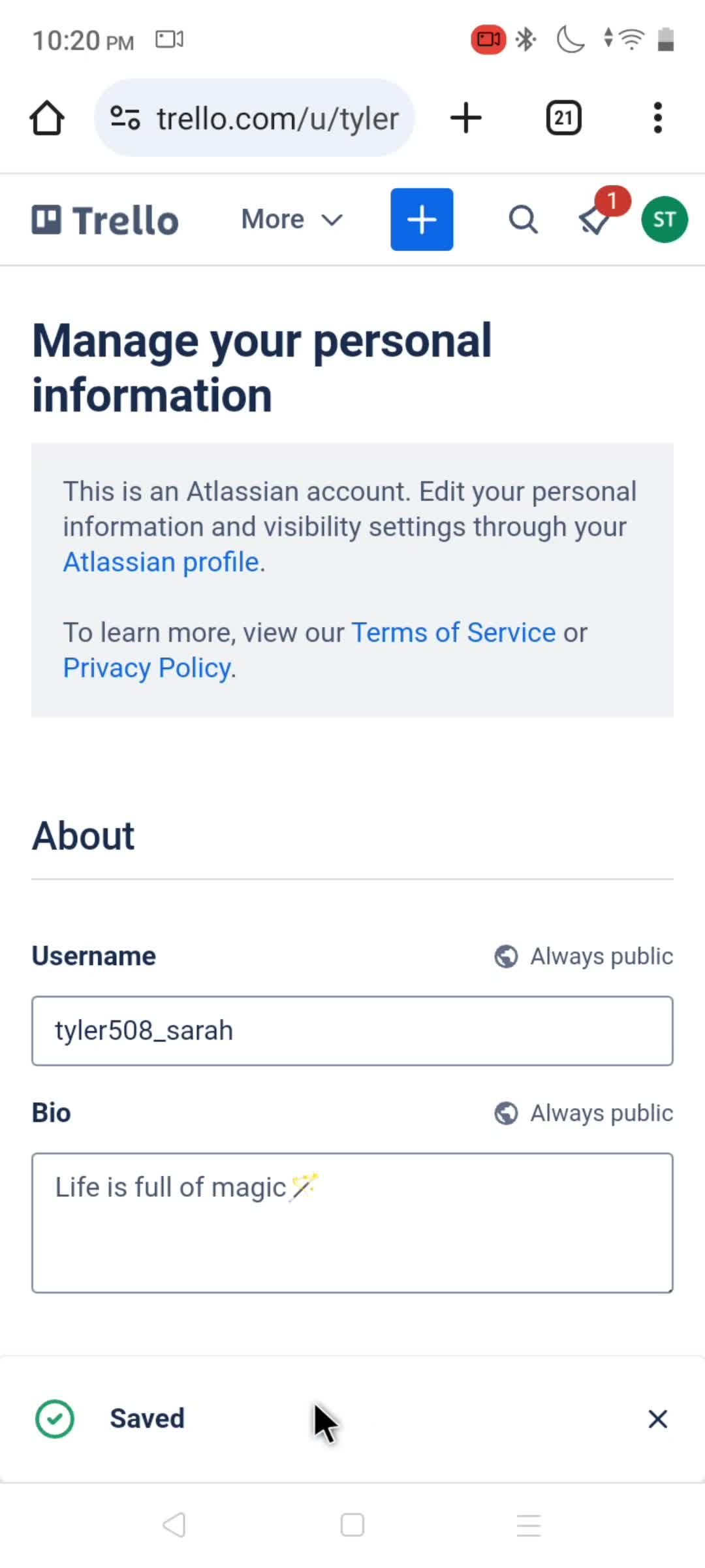 Updating your profile screenshot