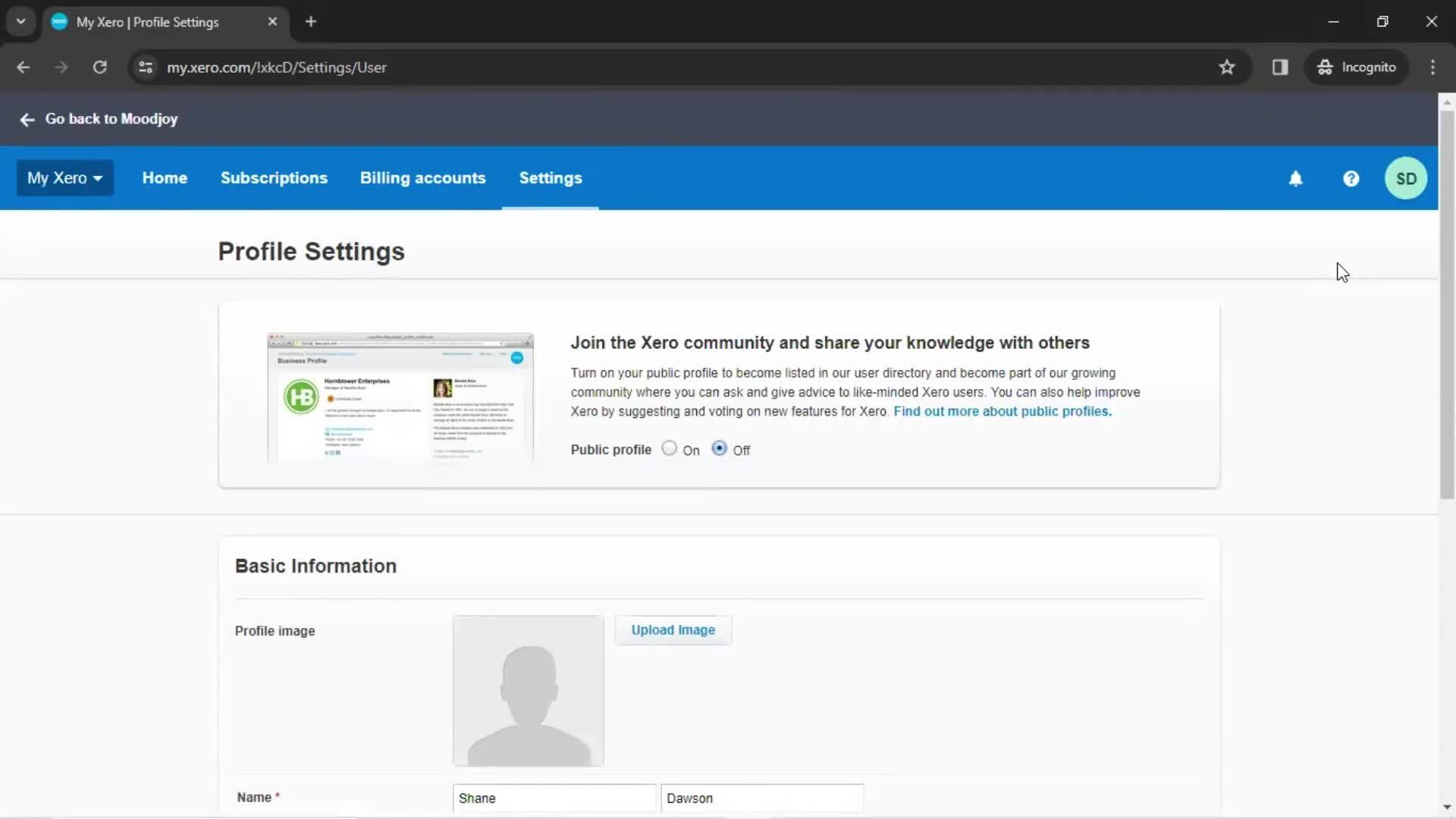 Updating your profile screenshot