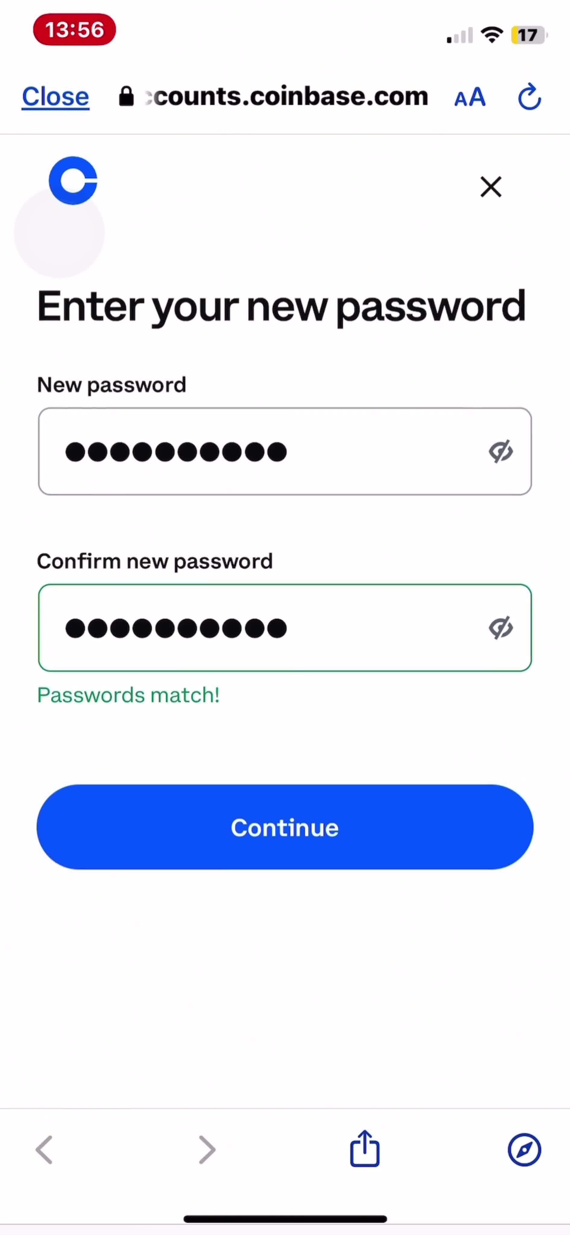 Changing password screenshot