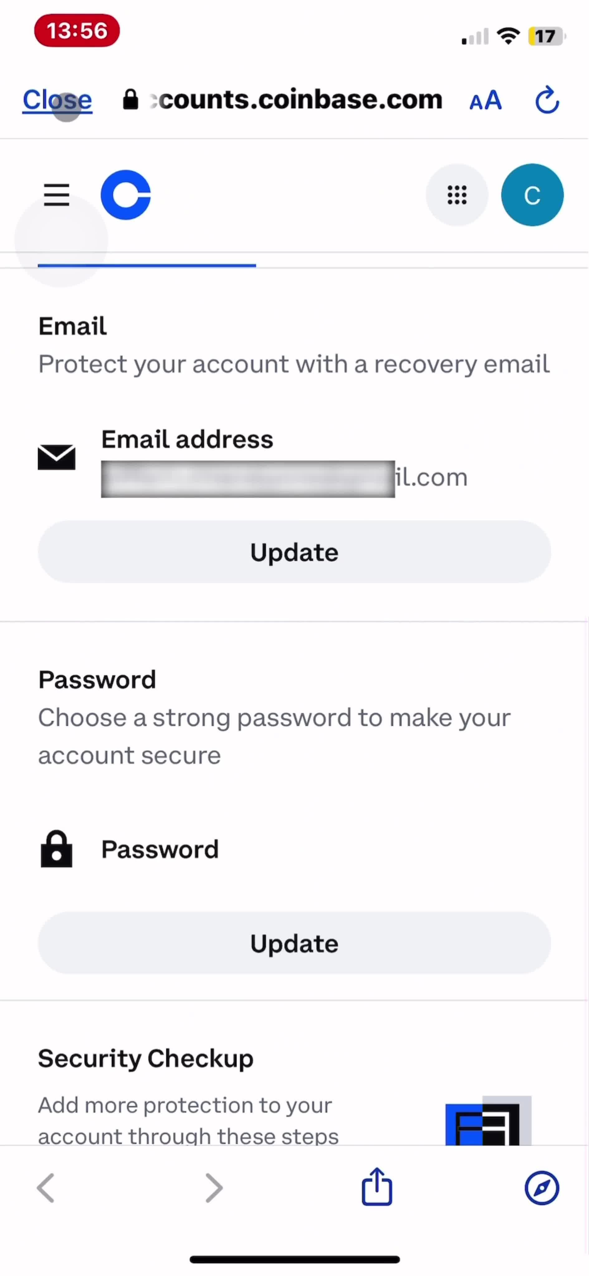 Changing password screenshot