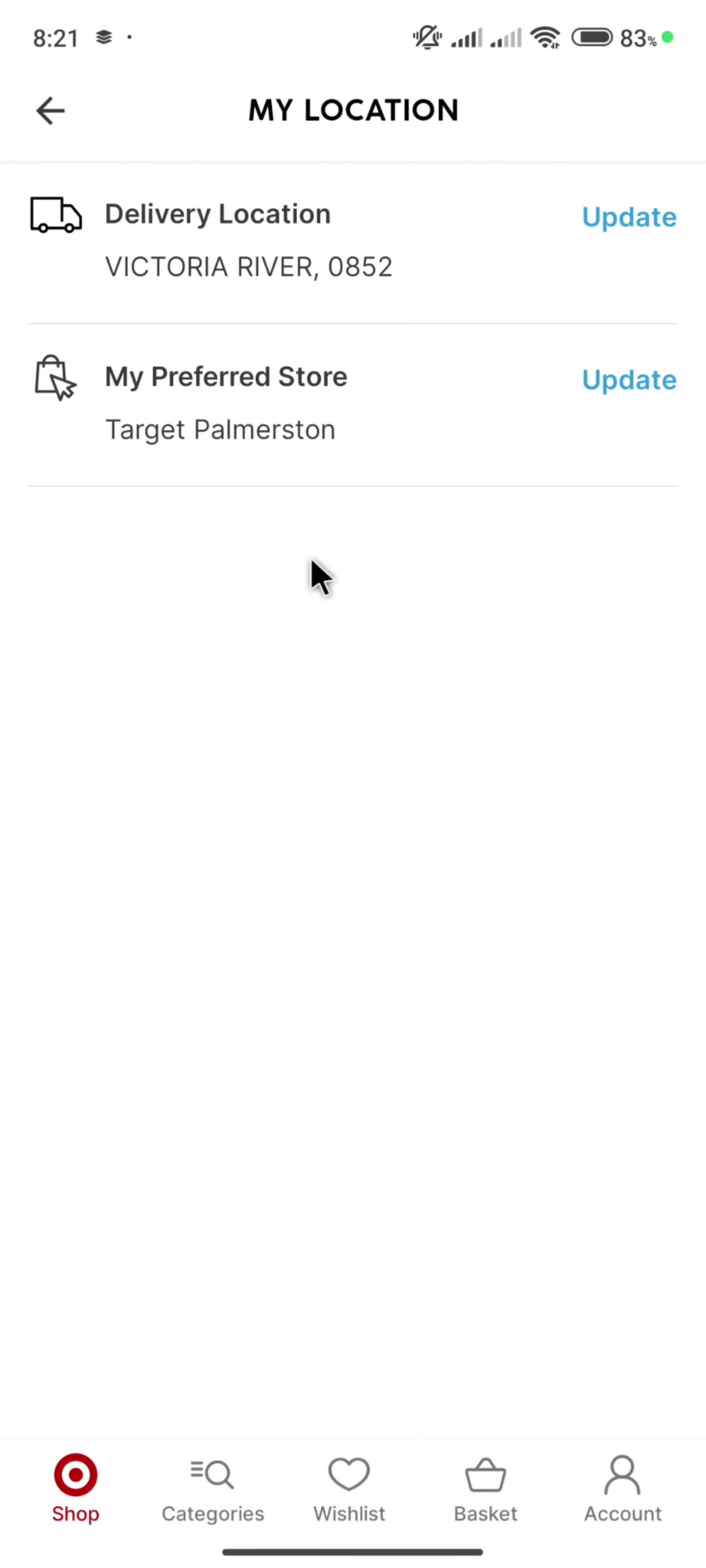 Updating delivery address screenshot