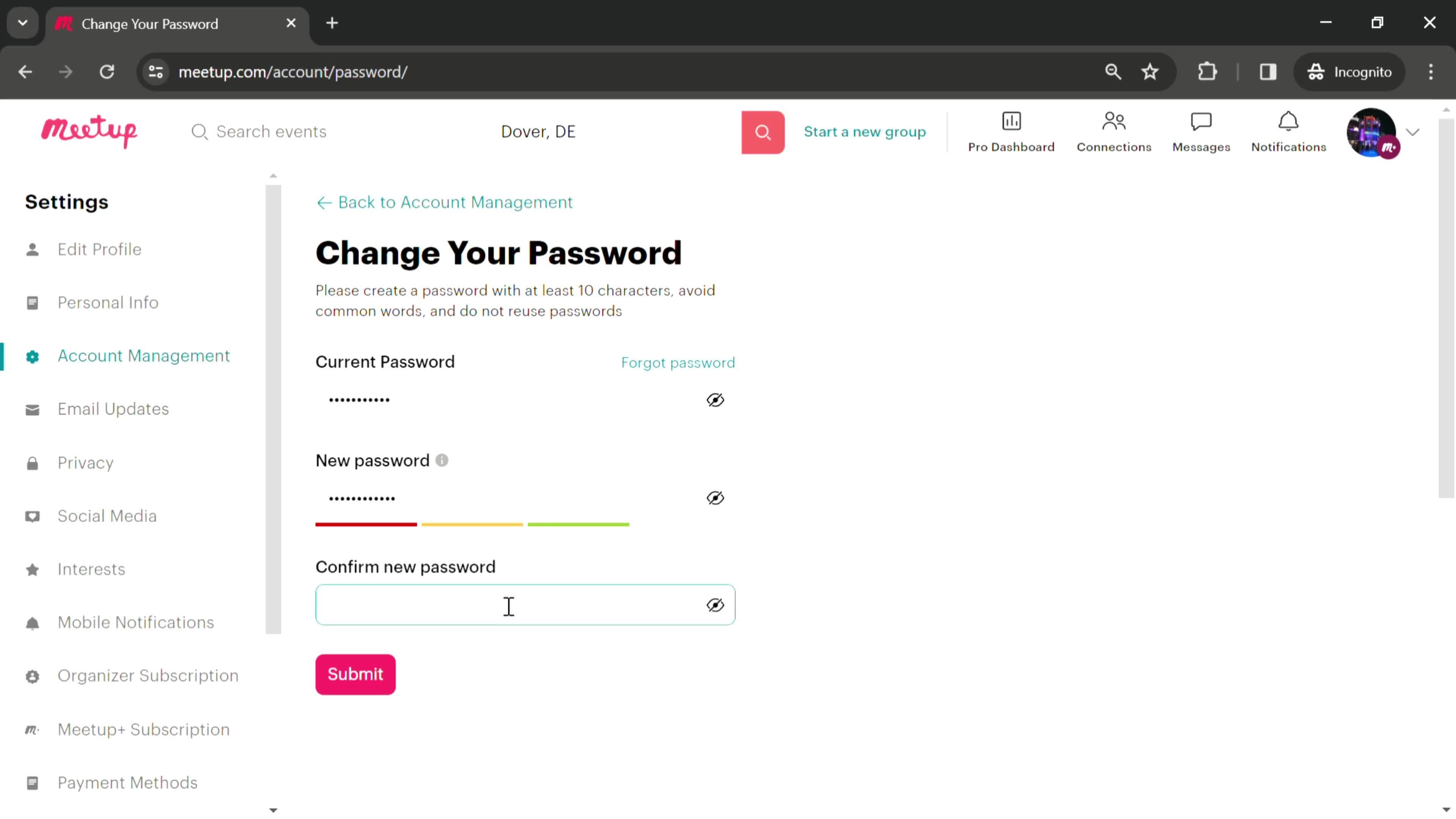 Changing password on Meetup video thumbnail