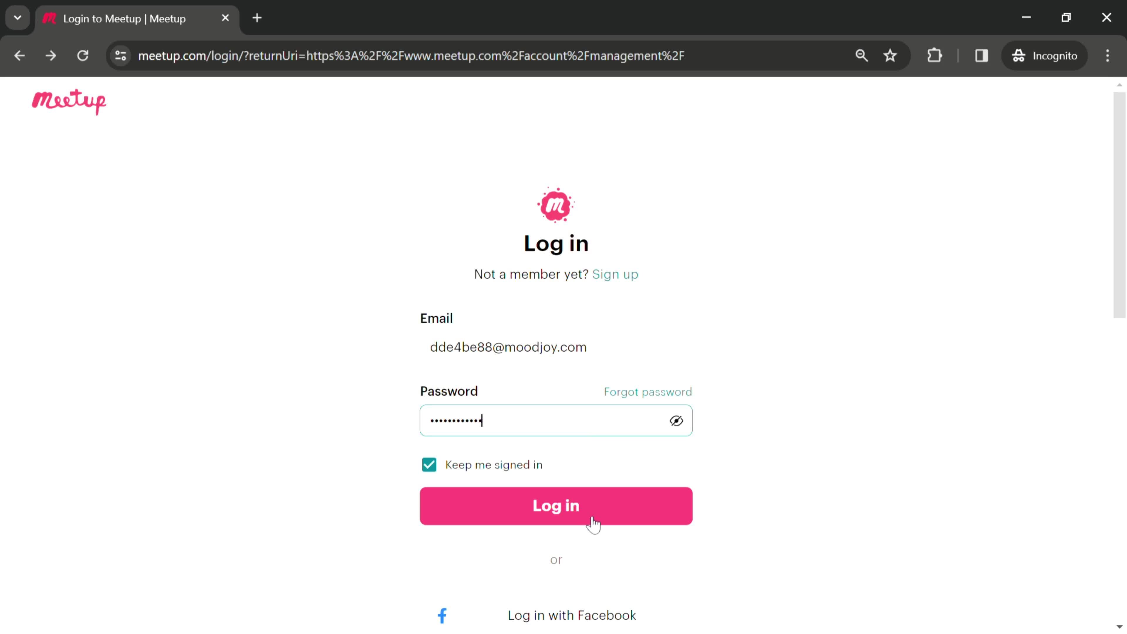 Changing password screenshot