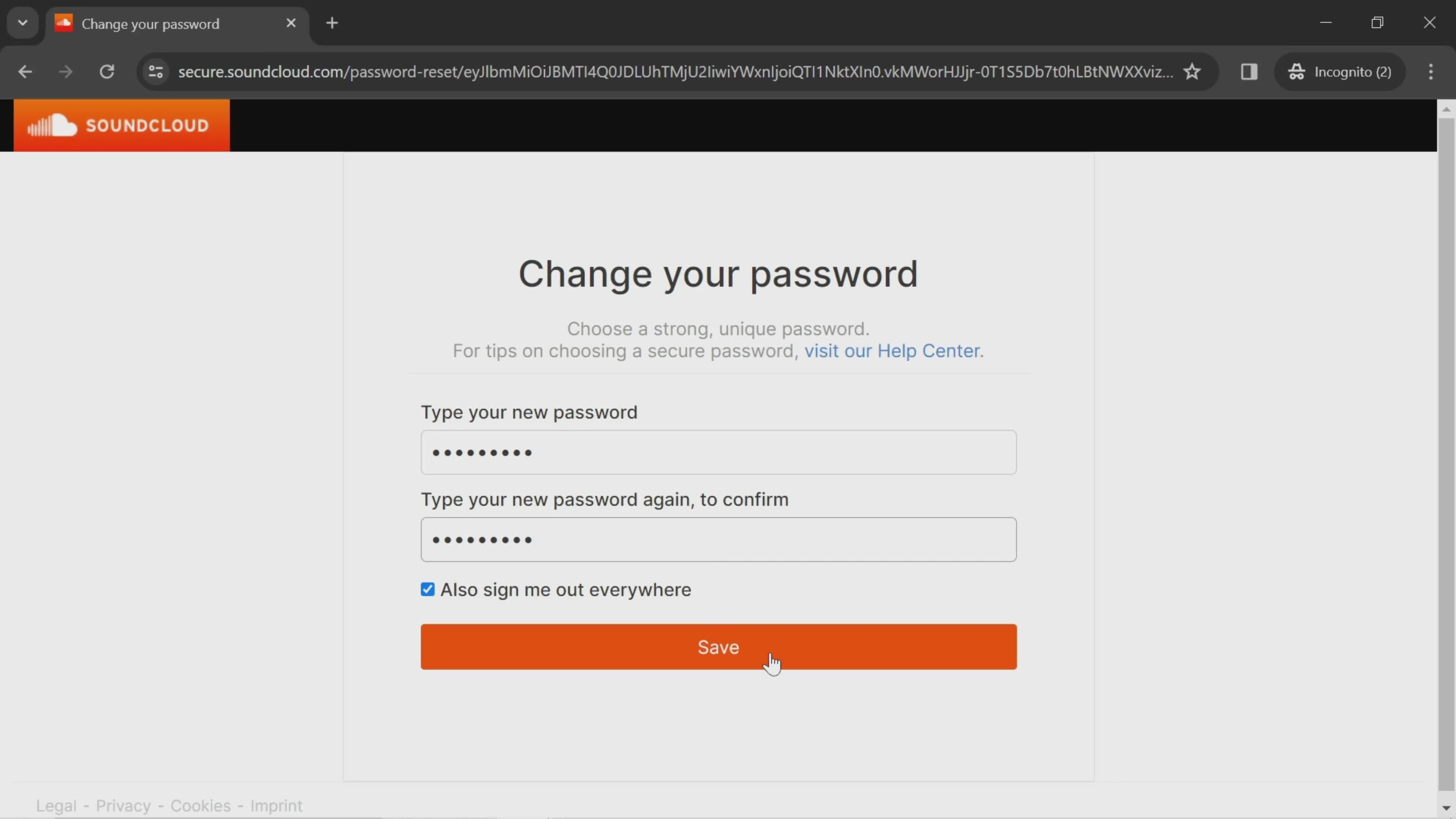 Changing password screenshot