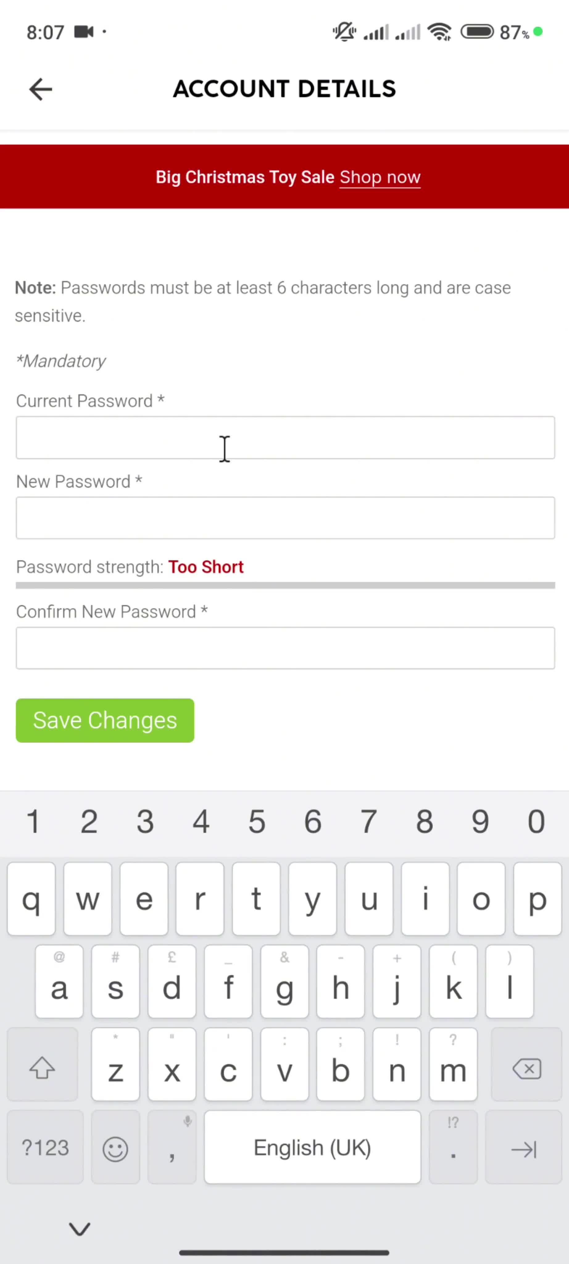 Changing password on Target video thumbnail