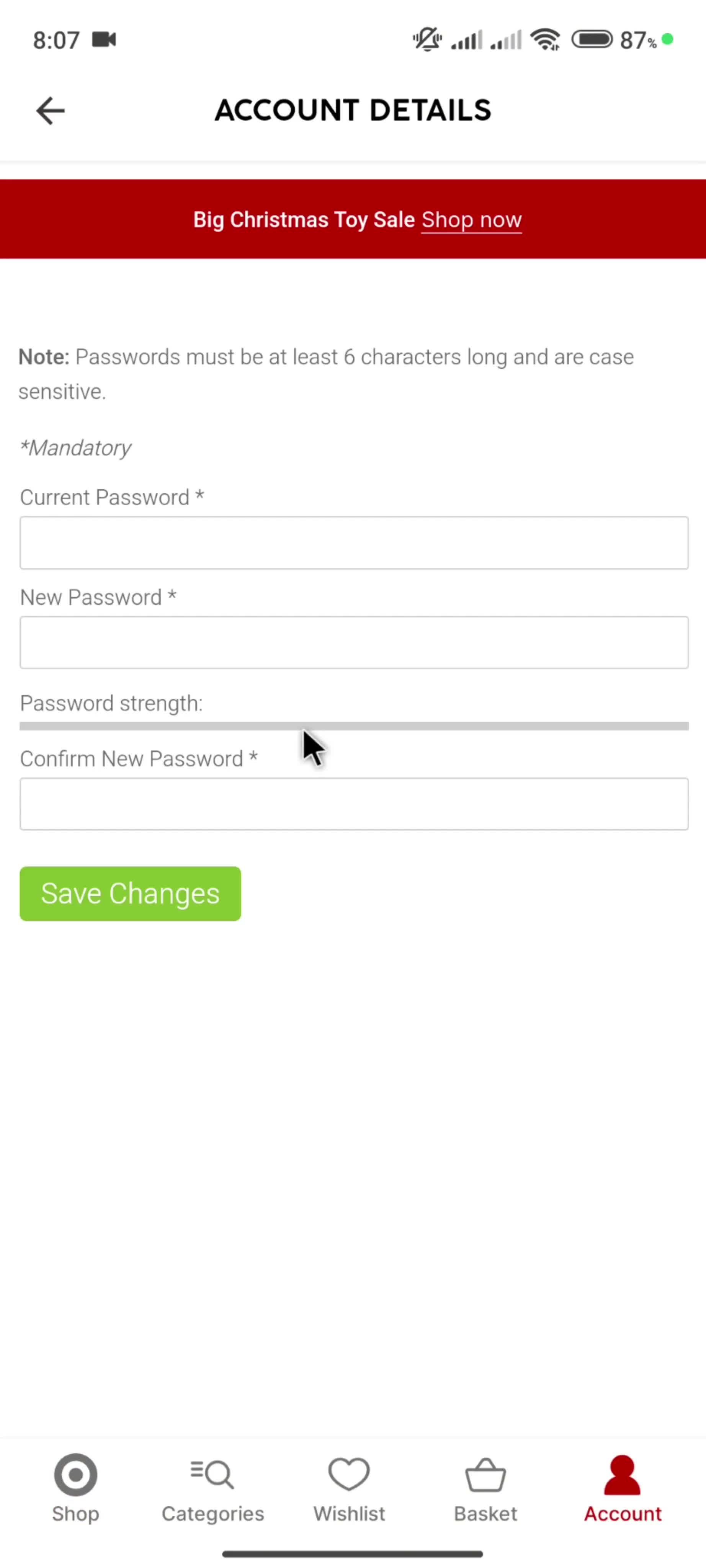 Changing password on Target video thumbnail