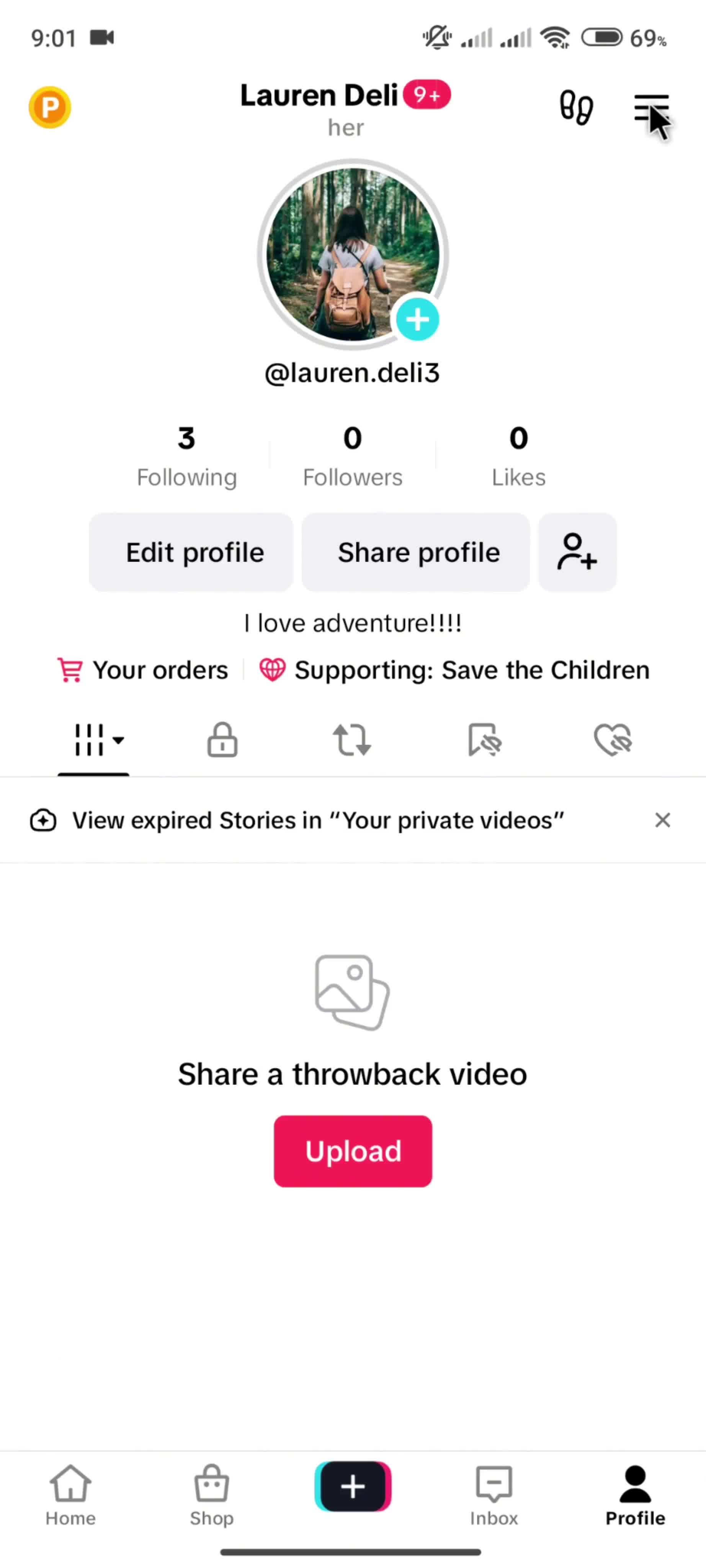 Changing password on TikTok video thumbnail