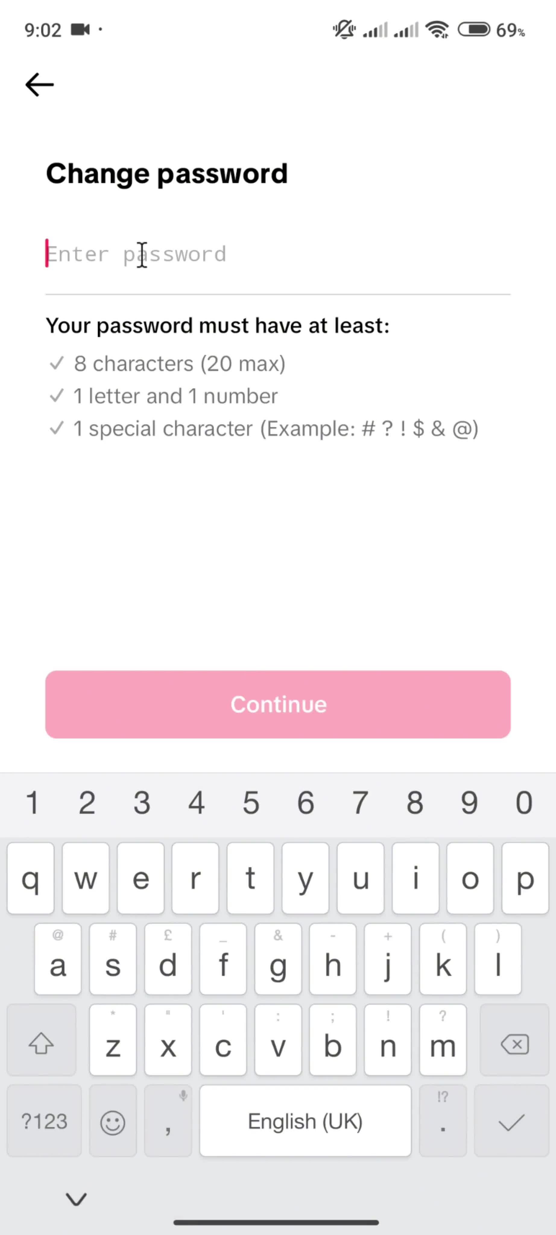 Changing password on TikTok video thumbnail