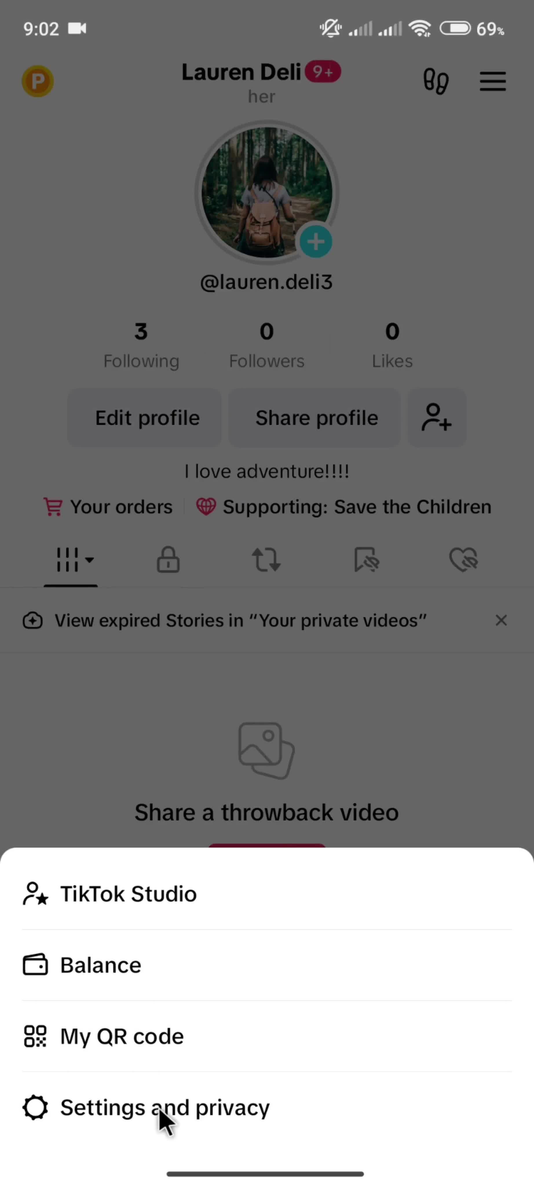 Changing password on TikTok video thumbnail