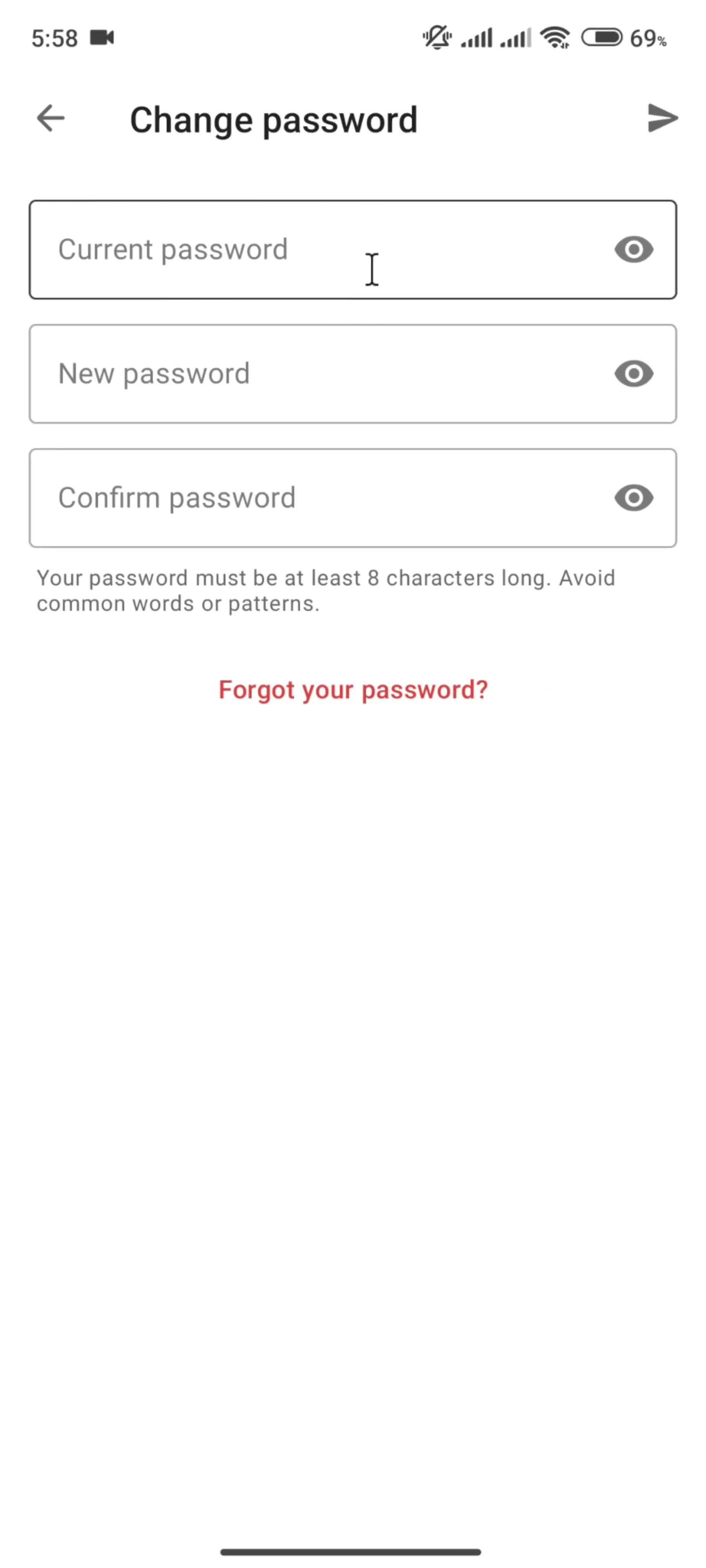 Changing password screenshot